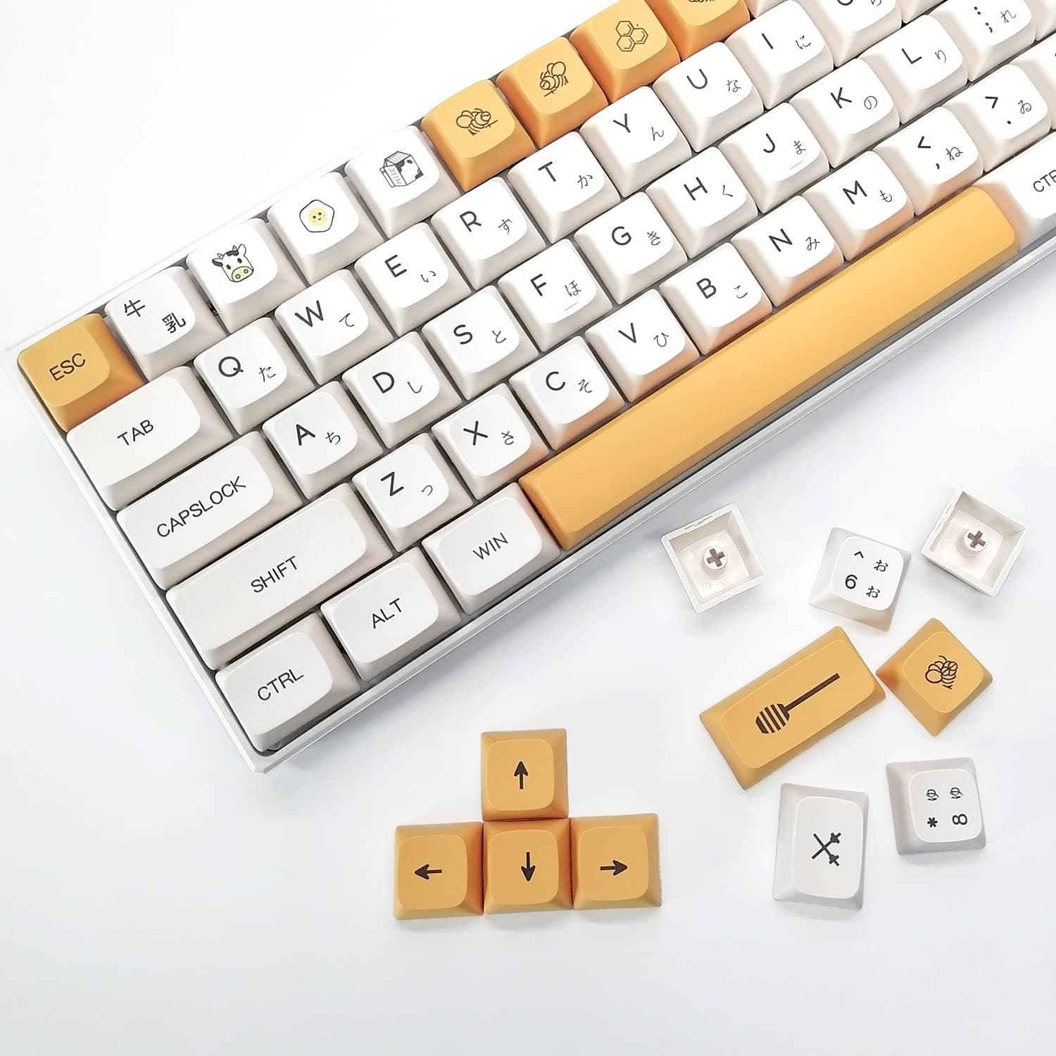 Lingtoolator eys ANSI XDA Profile Japanese keycaps bee keycaps Dye Sublimation Layout Set for Gateron Kailh Cherry MX Switches Mechanical Gaming Keyboards
