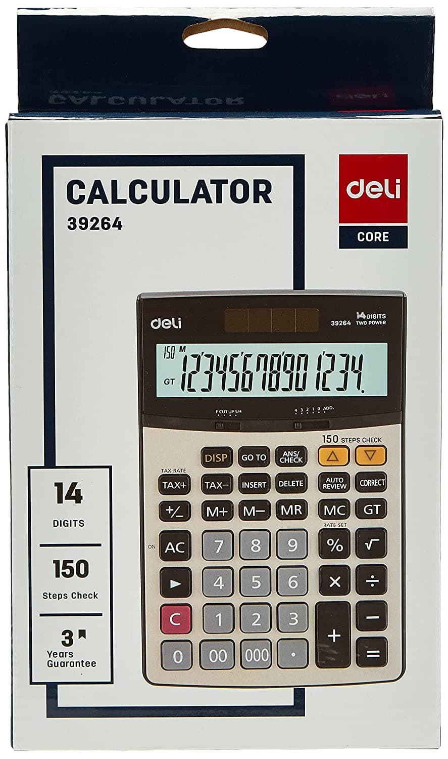 Deli 14 Digits 150 Steps check Desktop Calculator-Brown