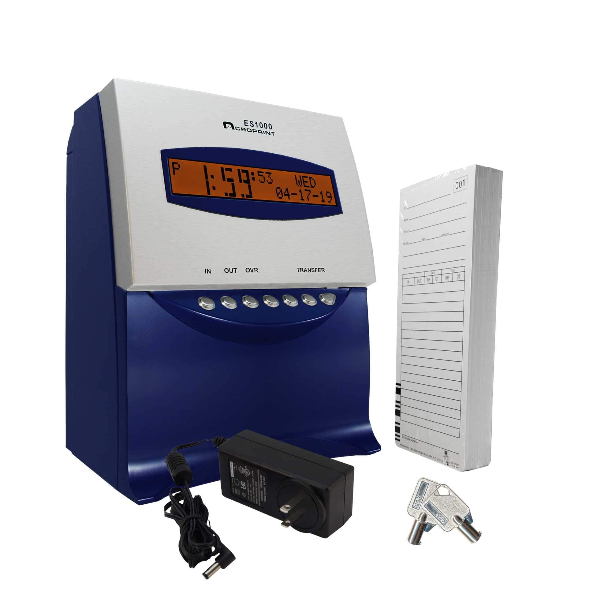 Acroprint ES1000 Electronic Totalizing Payroll Recorder and Time Stamp Time Clock, Silver/Blue