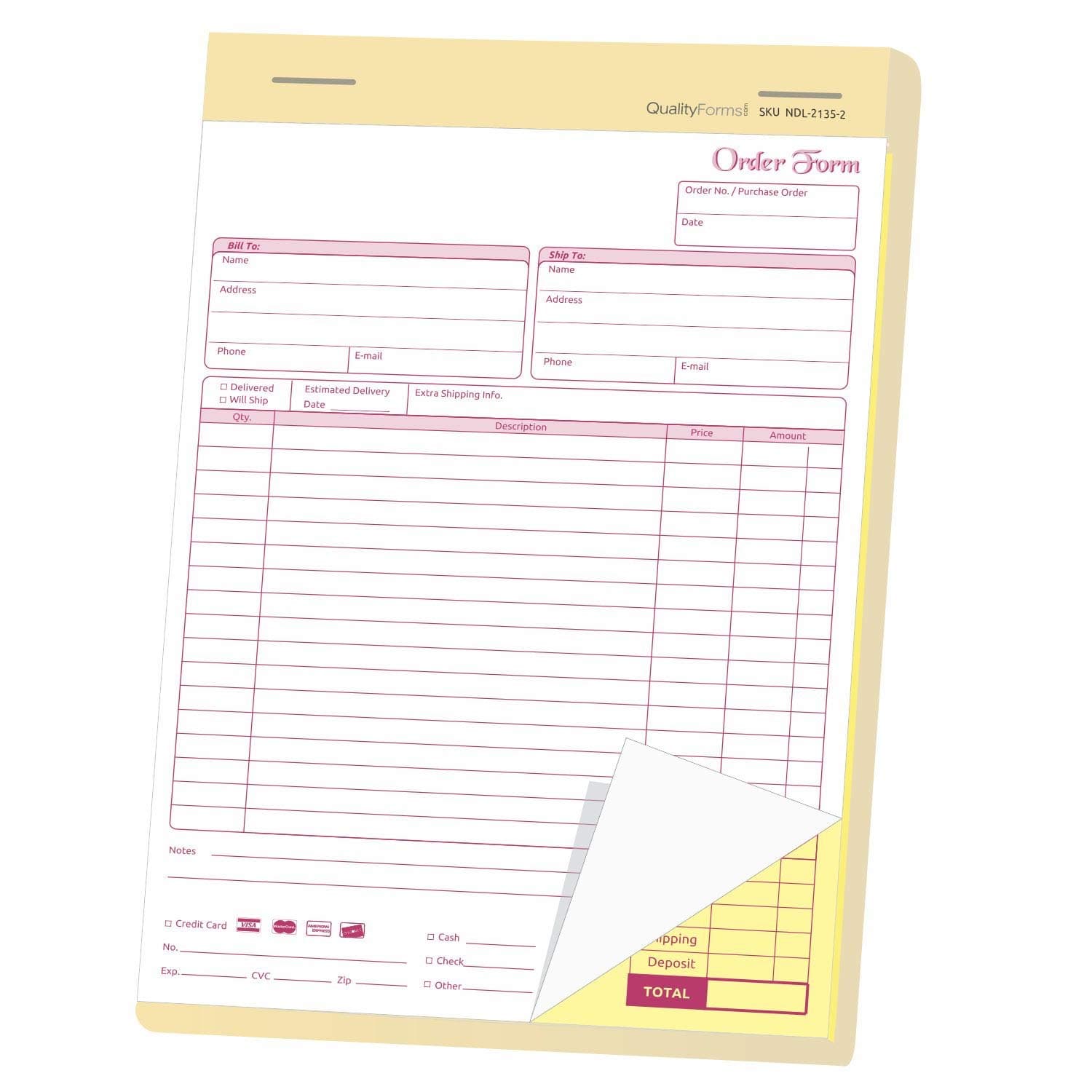 NCR Carbonless Order Forms, Bound Wraparound Cover, White/Canary, 50 Sets per Book. (8-1/2 x 11" - 2 Part)