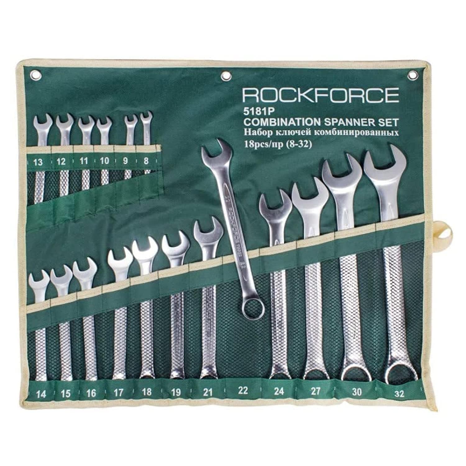 Combination Spanner Set 18pcs (8-19, 21, 22, 24, 27, 30, 32mm), on holder