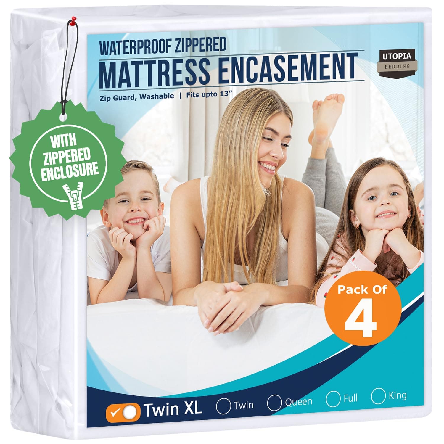 Utopia Bedding Mattress Protector Zippered Twin XL Size (Pack of 4), 100% Waterproof Bed Bug and Dust Mite Proof Mattress Encasement, Absorbent 6 Sided Mattress Cover