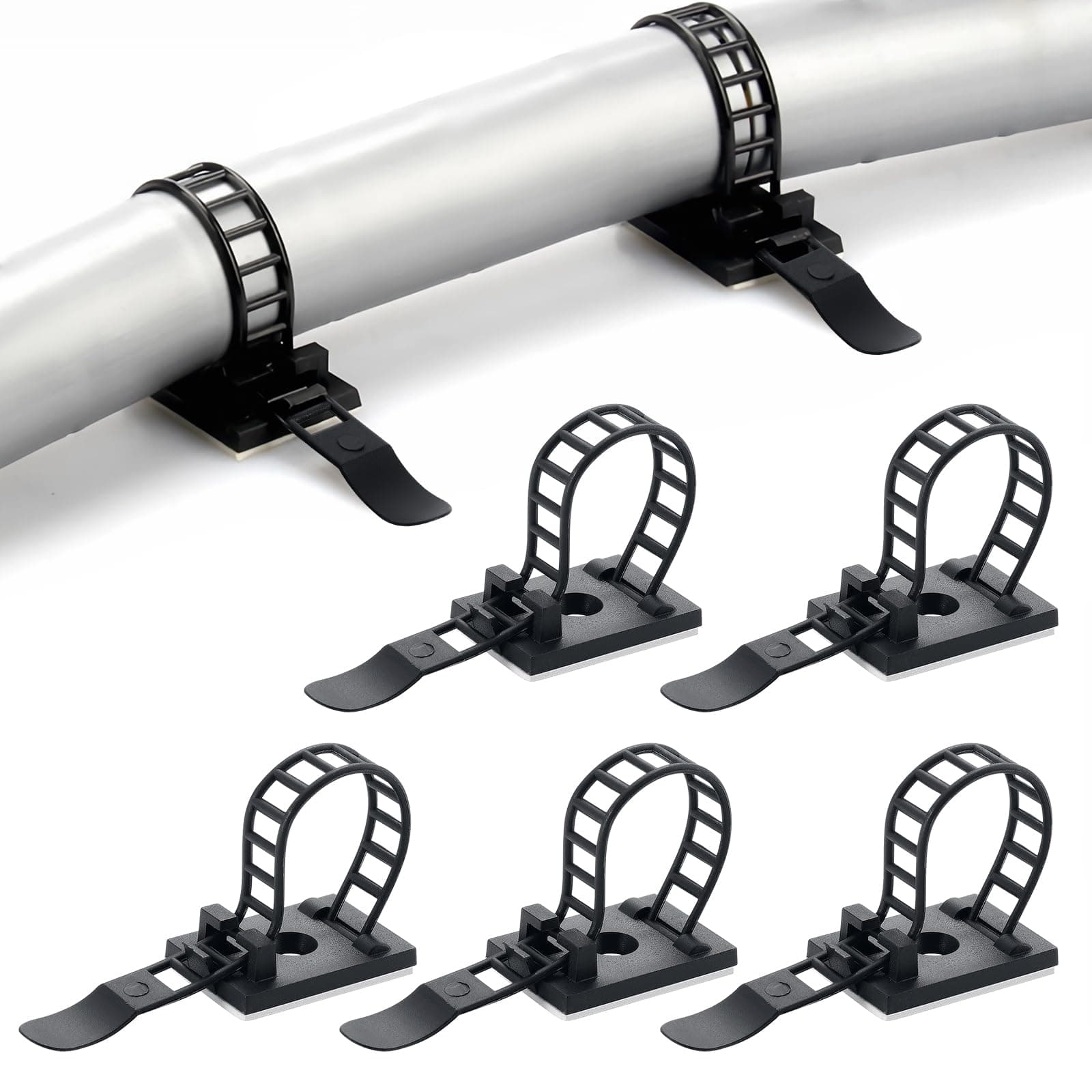 100PCS Adhesive Cable Ties Cable Clips, Self-adhesive Nylon Cable Straps, Adhesive Cable Management Clips for Wire Management (Black-Adhesive Cable Ties)