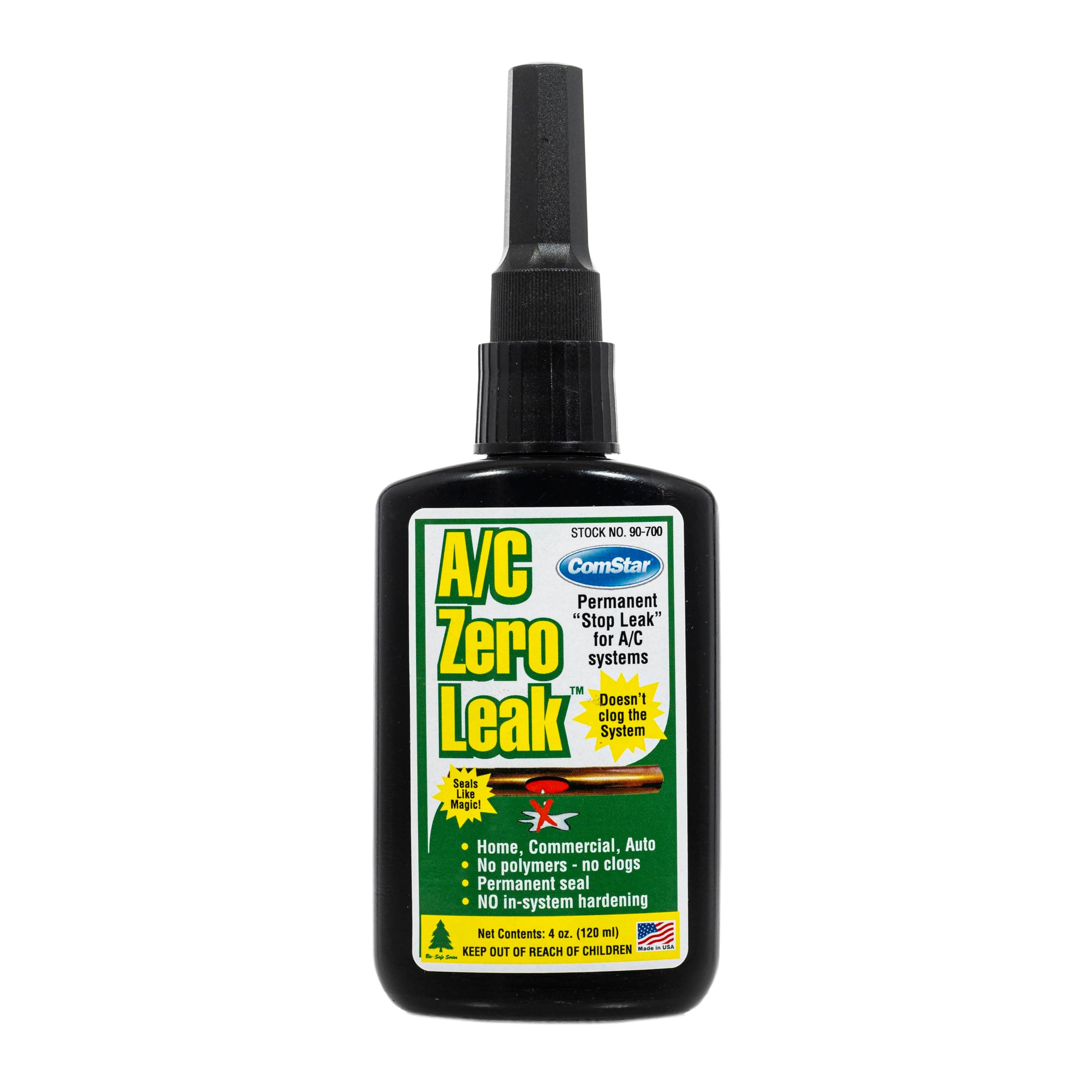 ComStar A/C Zero Leak, Fluorescent Yellow 4 Oz, Permanent "Stop Leak", Non-Polymer Formula for Automotive, Commercial & Residential HVAC, Prevents Clogs, Compatible with All AC Lubricants (90-700)