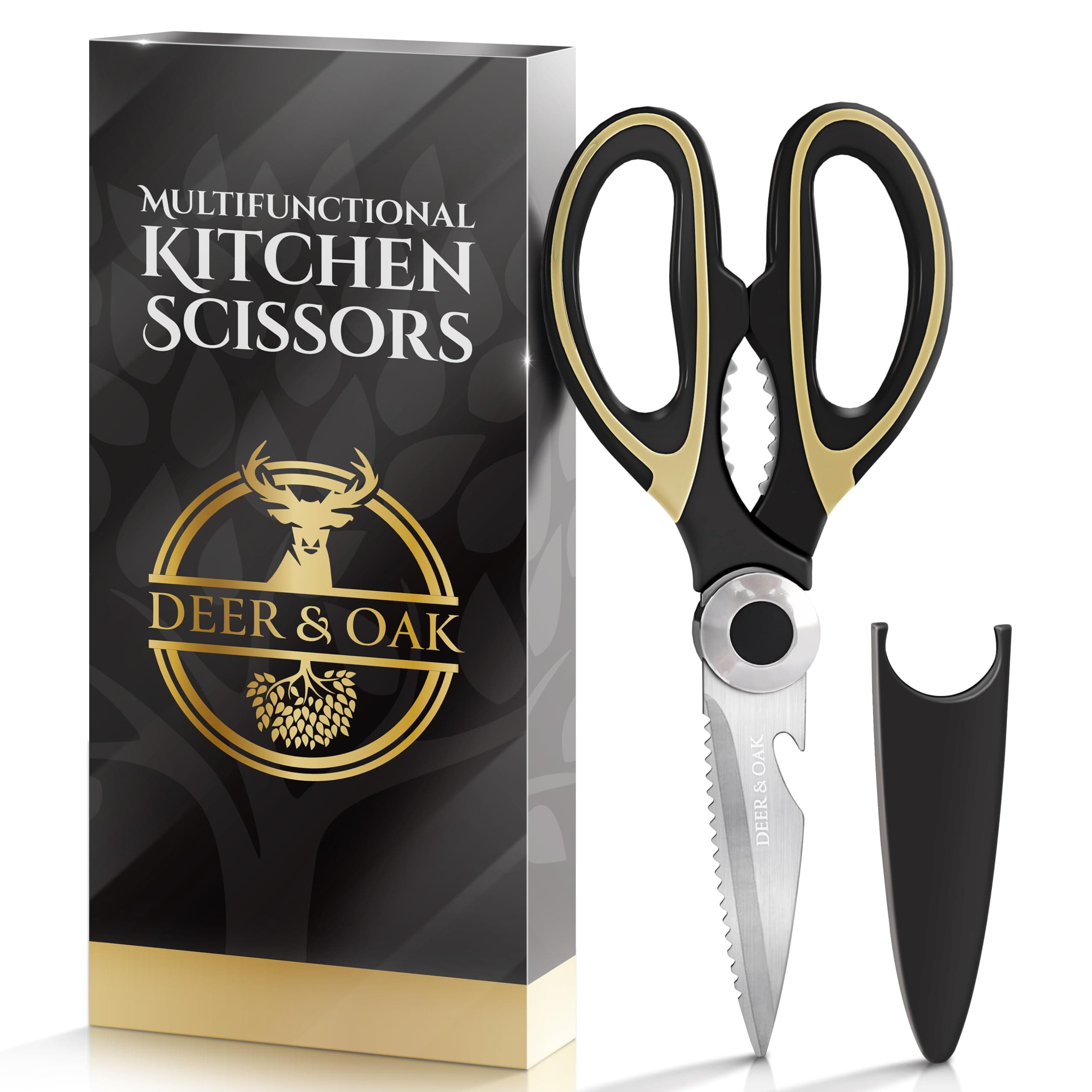 Premium Heavy-Duty Kitchen Scissors (1 Pack) - Meat & Pizza Scissors Multipurpose Dishwasher-Safe Kitchen Shears UK