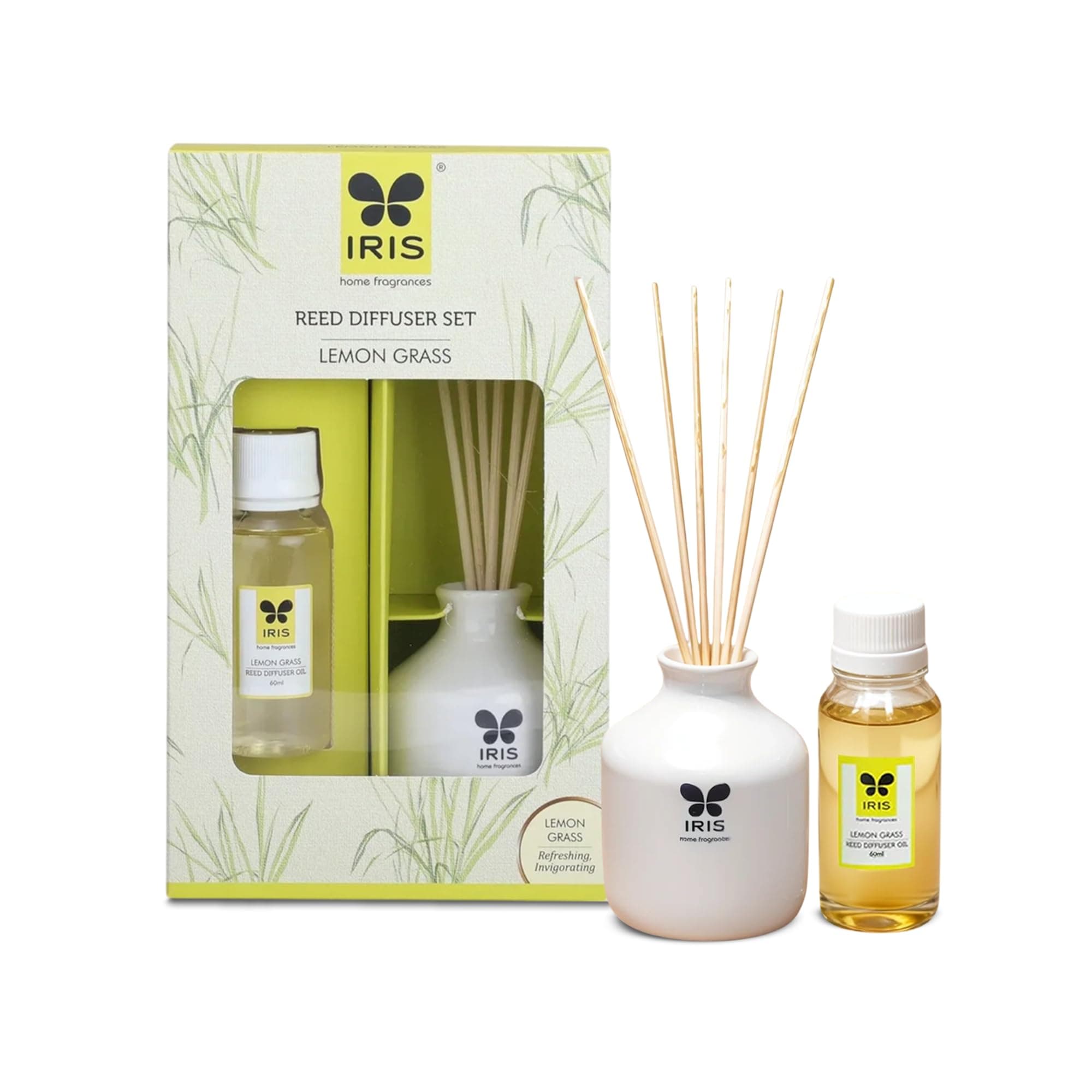 Home Fragrance,60Ml Lemon Grass Reed Diffuser Set |Free 6 Reeds Sticks of 7.5"|Stress Relief & Aromatherapy |Long-Lasting,Smoke-Free Air Freshener for Home,Bedroom and Office | Ideal for Gifting