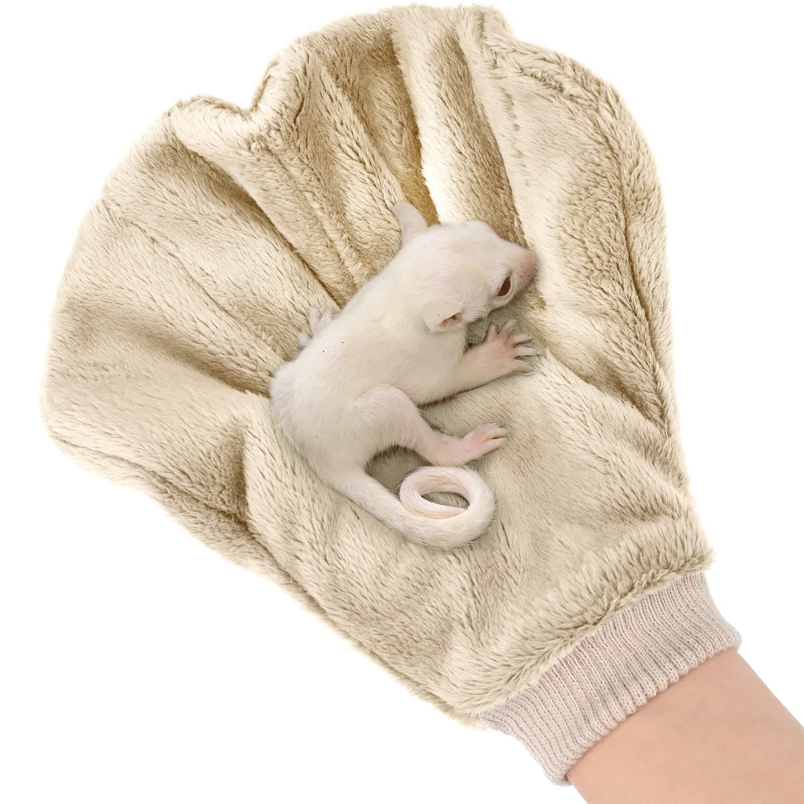 2 Pcs Sugar Glider Bonding Mitt, Calming Sleeping Glove, Bite Proof Animal Handling Gloves, Hedgehog Accessories Calming Glove for Train Your Sugar Glider Small Animals Hamster Rats Pet (Beige)