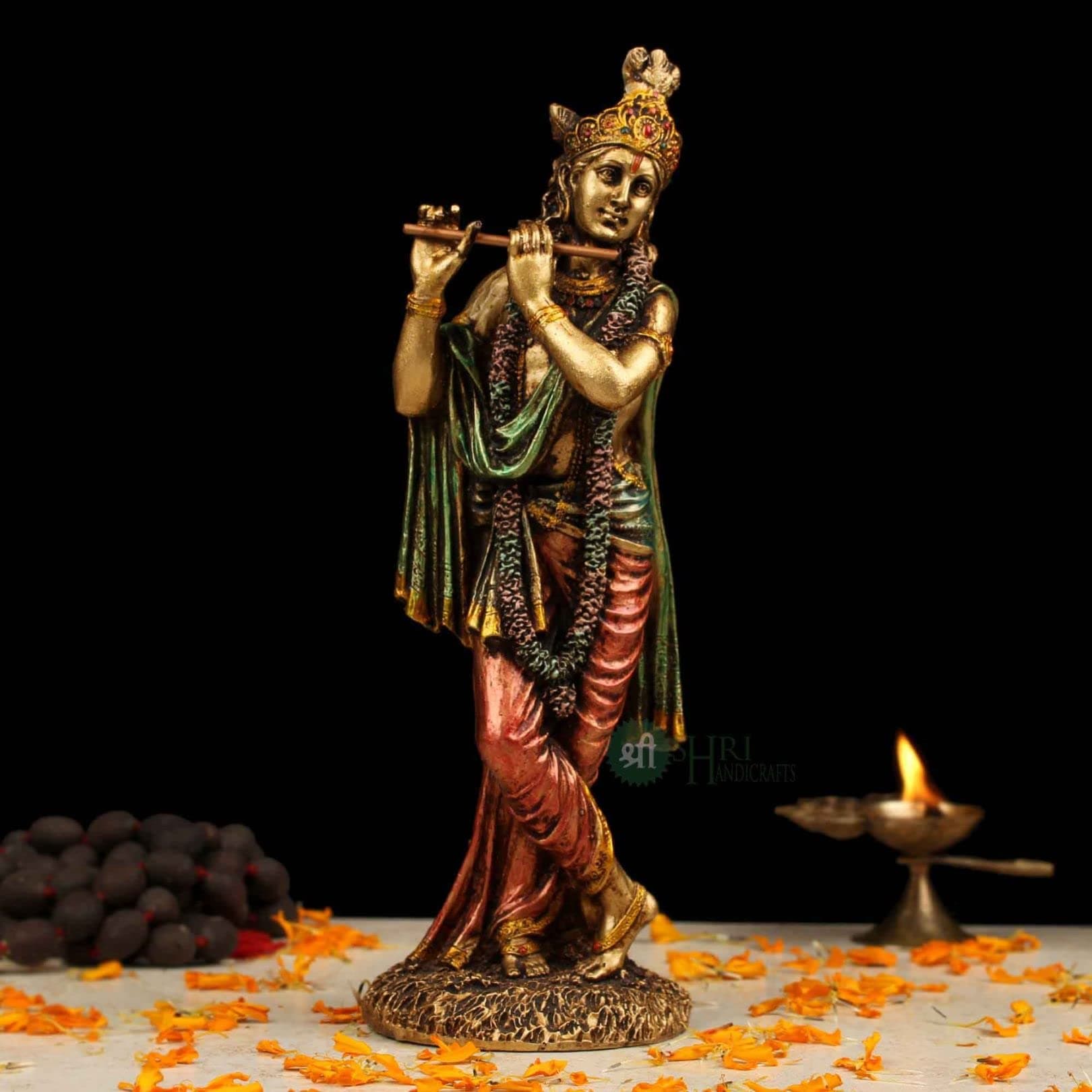 Indicast Cold Cast Resin Krishna Showpiece Antique Decor