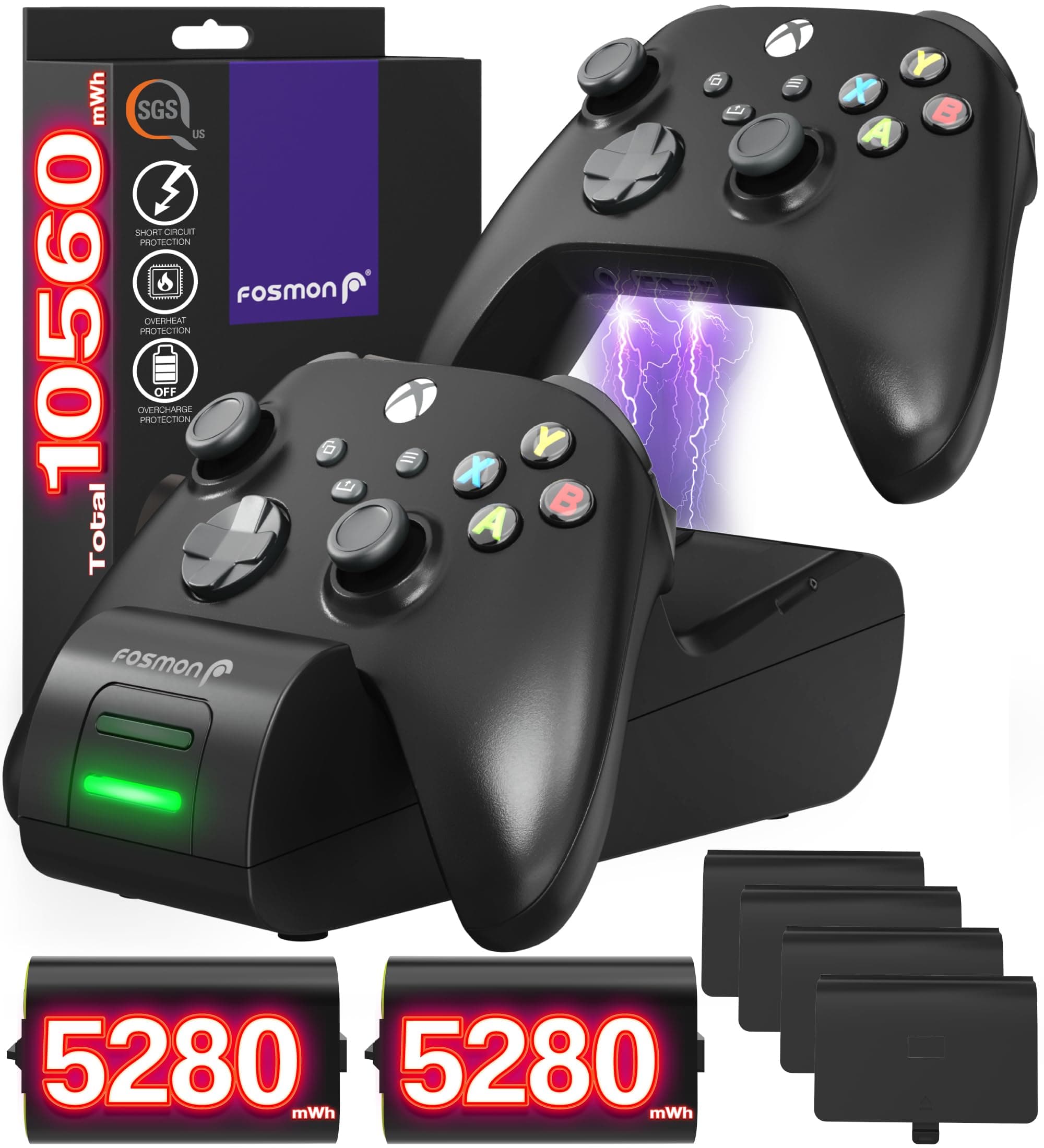 Fosmon Dual PRO Controller Charger Compatible with Xbox One / One X / One S