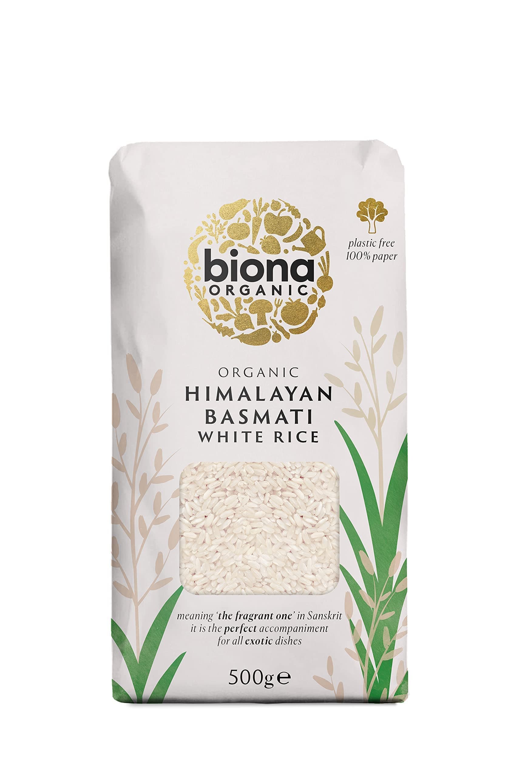 Organic Himalayan Basmati Rice 500g - Long Grain White Rice - Ideal for Stir Frys, Salads & Currys - Non GMO, Vegan - Plastic Free, Recyclable Packaging