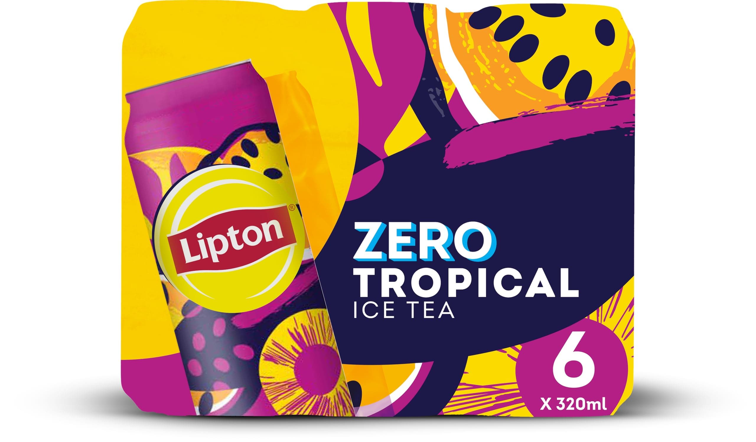 Tropical Black Iced Tea Passionfruit and Mango, 6x320ml, Pack of 6, Zero Sugar, Non-Carbonated Drink, Limited Edition, Can