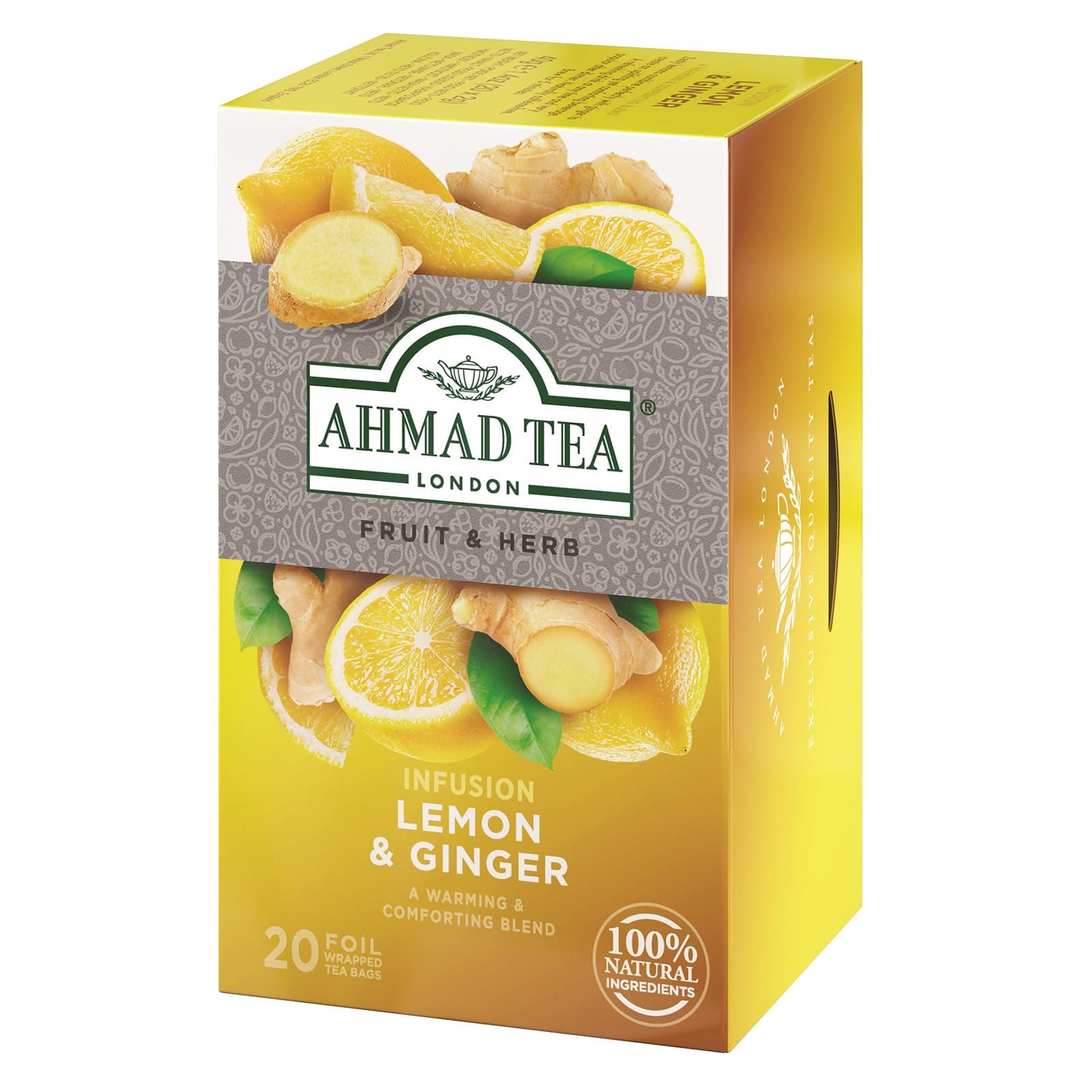 Herbal Tea, Lemon & Ginger Teabags, 20 ct (Pack of 1) - Decaffeinated & Sugar-Free