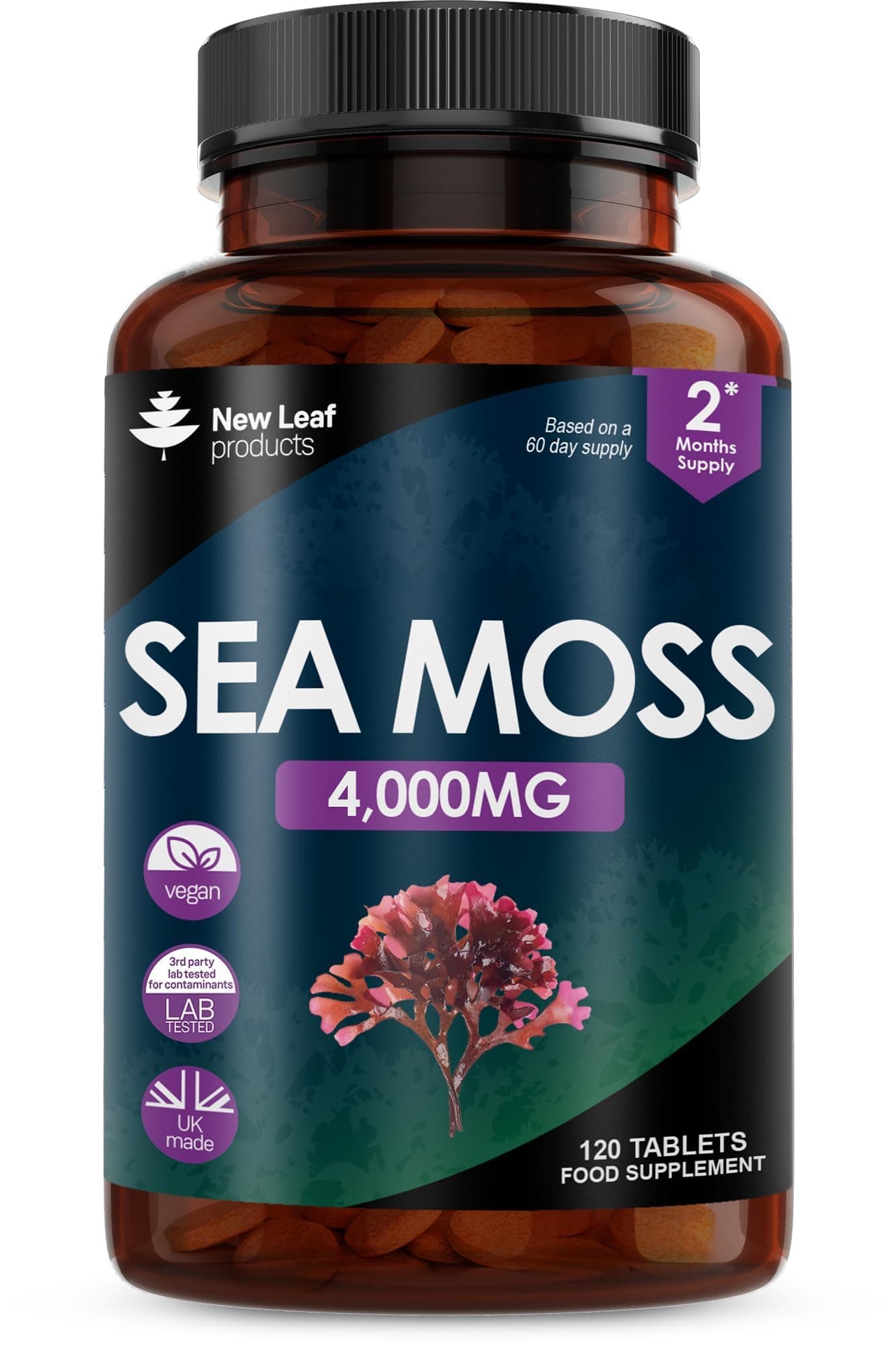 Extract High Strength 2000mg - Sea Moss Supplement 120 Tablets (not sea Moss Capsule) High Potency - UK Made - Vegan - Non GMO