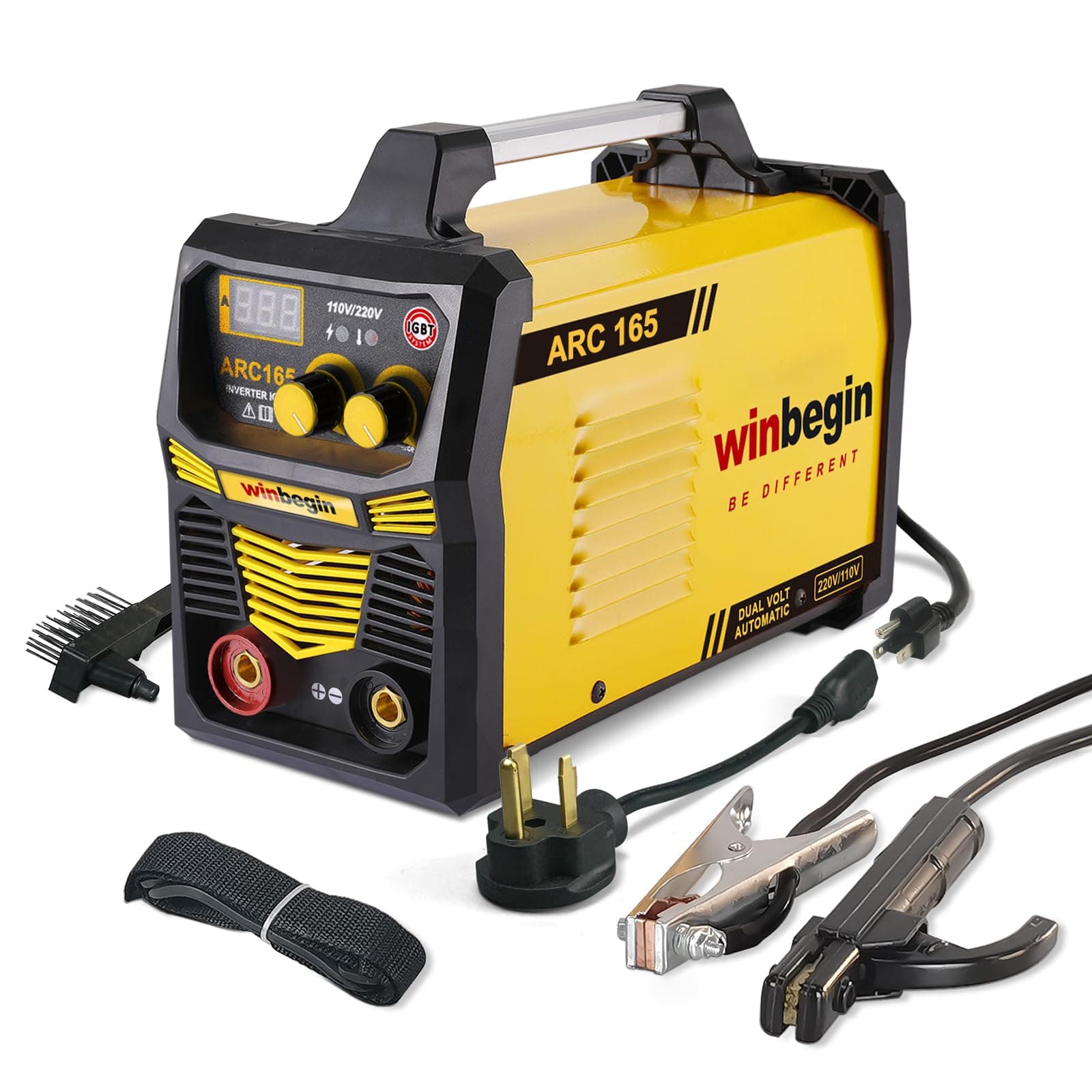 110V/220V arc welding machine,digital display,165A max rod 5/32" heavy duty stick welder,easy welding,design for beginners with Electrode Holder,Work Clamp, Power Adapter and Brush