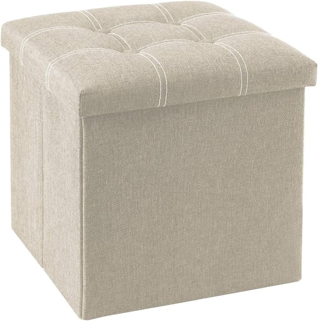 Ottoman Storage Box - Foldable Storage 38W x 38D x 38H CM - Great Storage Box with Lid for Bedroom, Living Room & Foot stool - Beige Ottoman Bench by Aliza