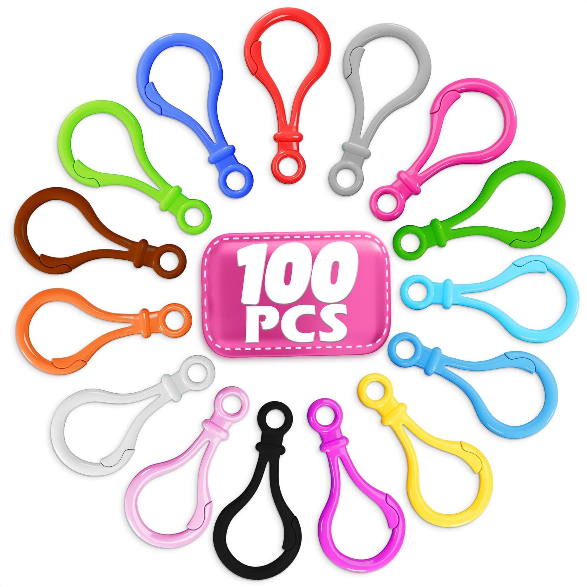 100 Pcs Plastic Keychain Clip Bulk – Sturdy Keychain Clips for Crafts in 15 Colors with Easy-Open Closure & Attachment Hole – Lobster Claw Clasps for Crochet, Amigurumi, DIY Projects and Lanyards
