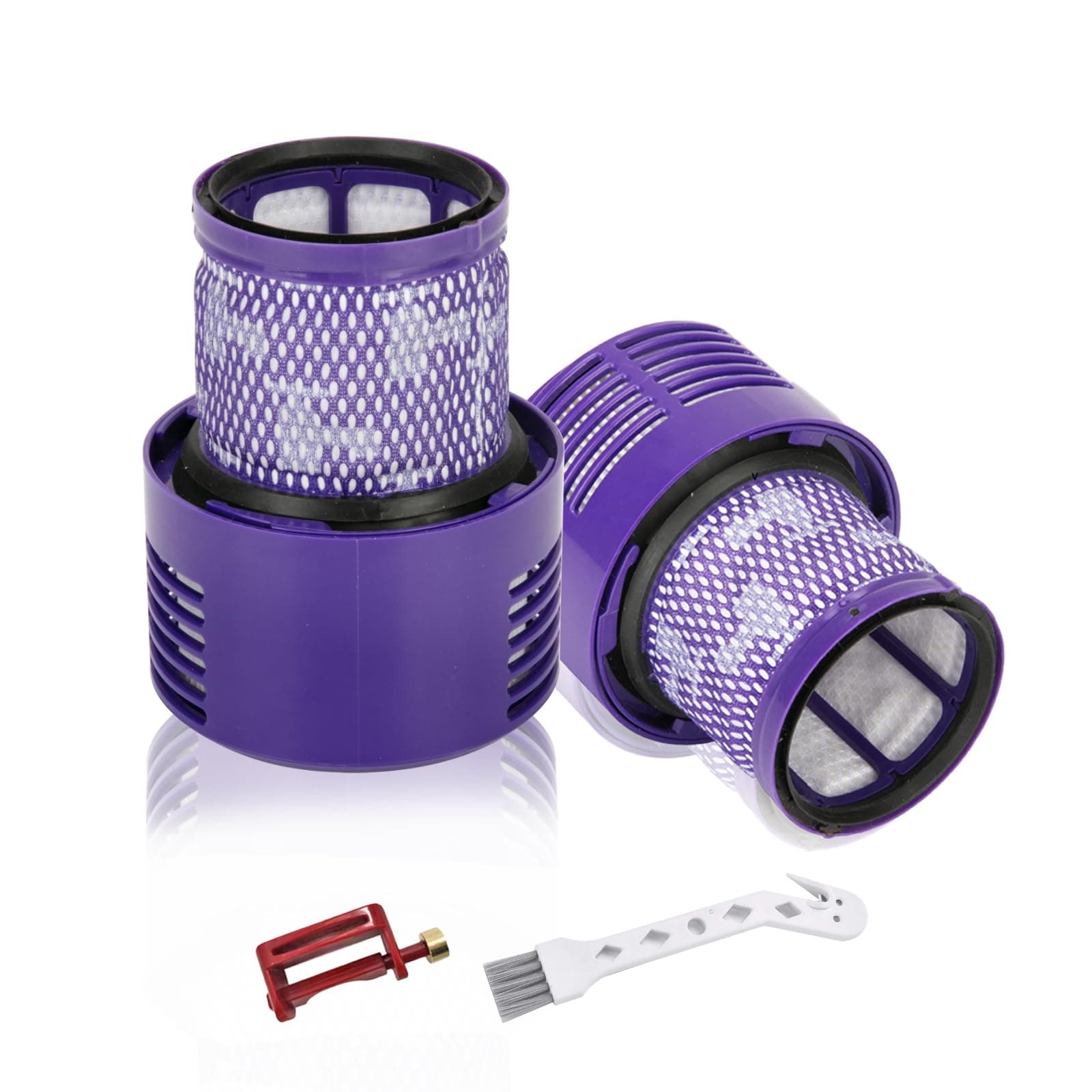 2 Pack V10 Filters Replacement for Dyson V10 Cyclone Series, V10 Absolute, V10 Animal, V10 Total Clean, SV12, Ewerex V10 Filter Replacement with Tigger Lock and Clean Brush, Replace Part # 969082-01