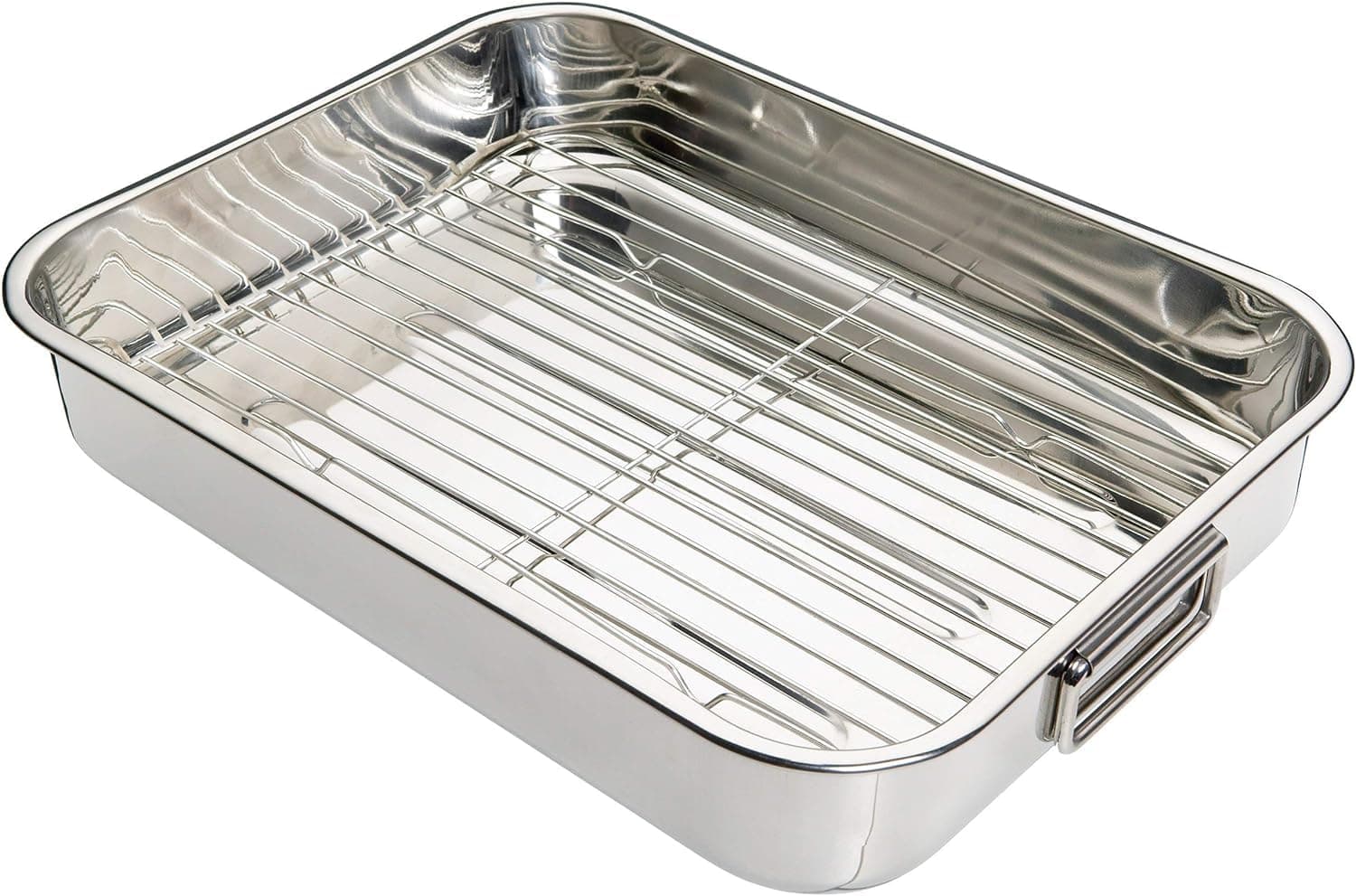 KitchenCraft Roasting Tin with Rack, Stainless Steel Construction, Rectangular Shape, Dishwasher Safe, Oven Safe, Freezer Safe, 43 x 31 cm, 5.5L Capacity, Silver