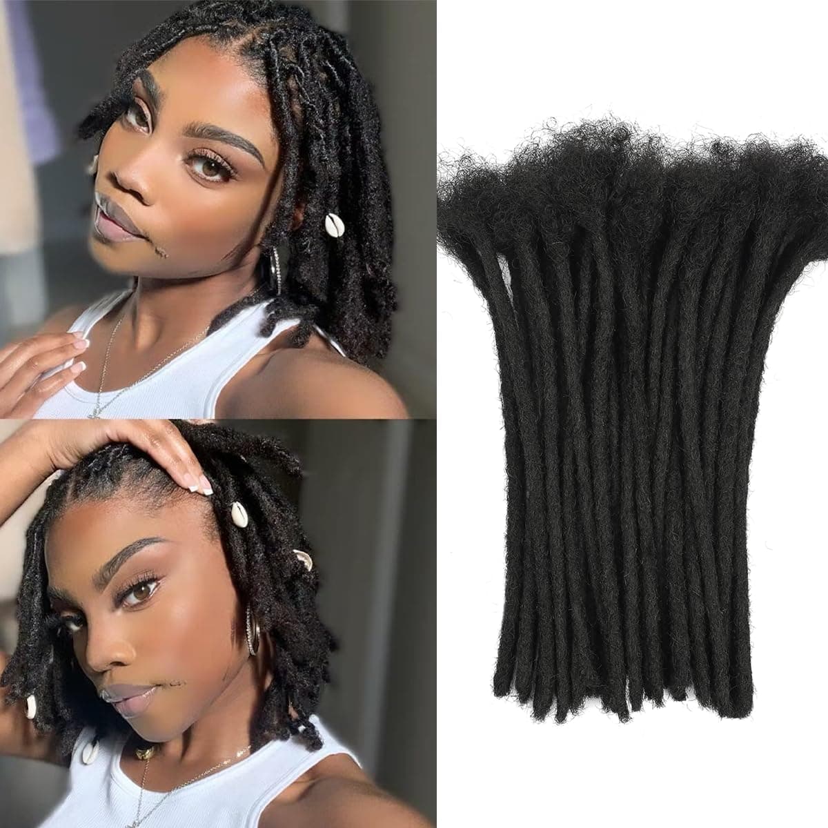Dreadlock Extension Human Hair 8inch 0.8cm Width 100% Permanent Huamn Hair Loc Extension Can Be Dyed Bleached Curled Handmade Loc Extension for Men Women (30 Strands Natual Black)