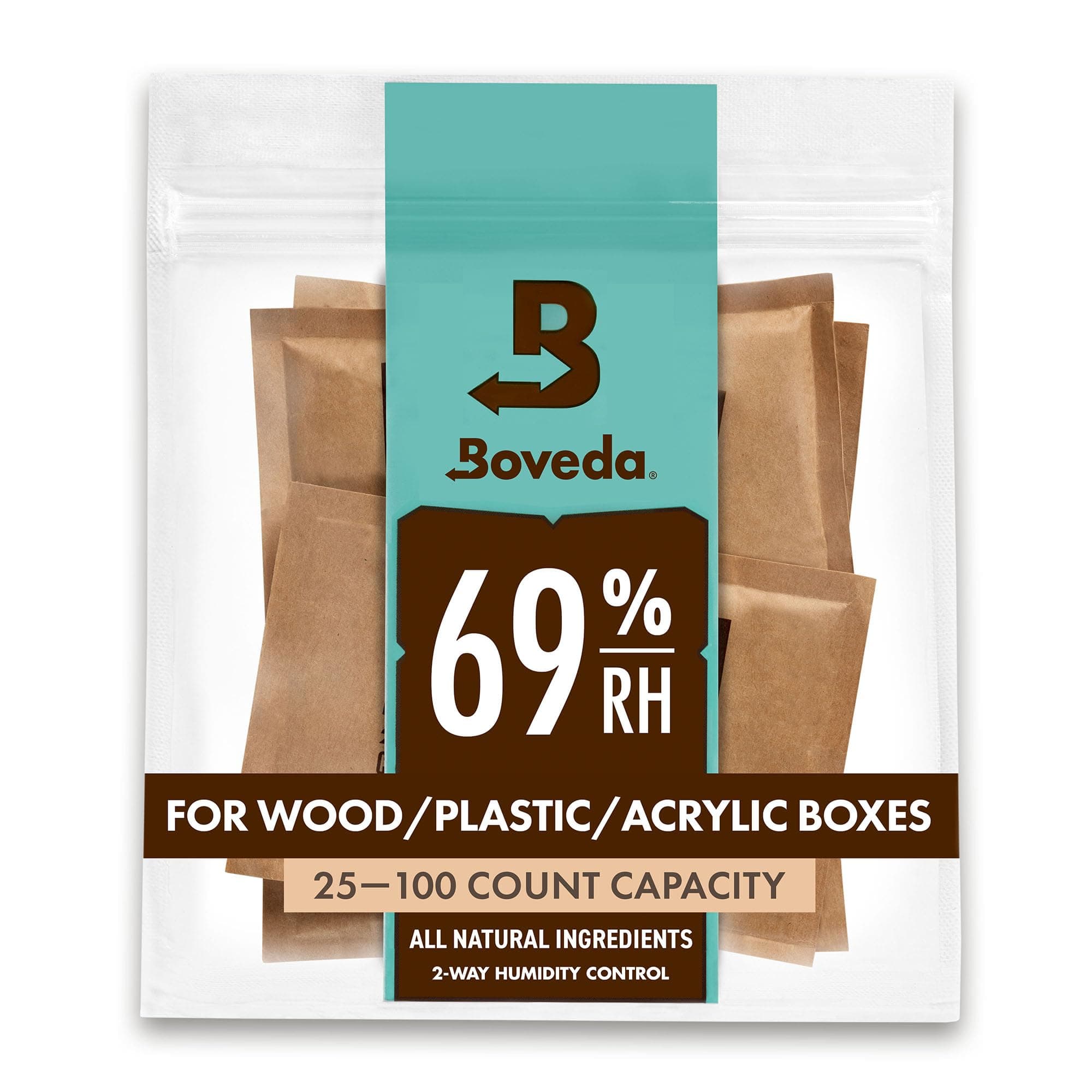 Boveda 69% Two-Way Humidity Control Packs For Plastic, Wood Containers, & Zip Lock Bags – Size 60 – 4 Pack – Moisture Absorbers – Humidifier Packs – Hydration Packets in Resealable Bag