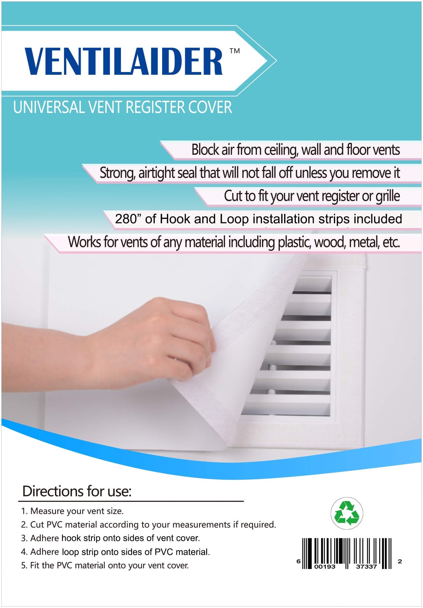 Universal Plastic 8" x 15.5" Ceiling, Wall and Floor Vent Cover Kit (3 Pack) with 280" of Installation Strip - Cover Vents Made of Any Surface with Airtight Seal Deflecting All Air