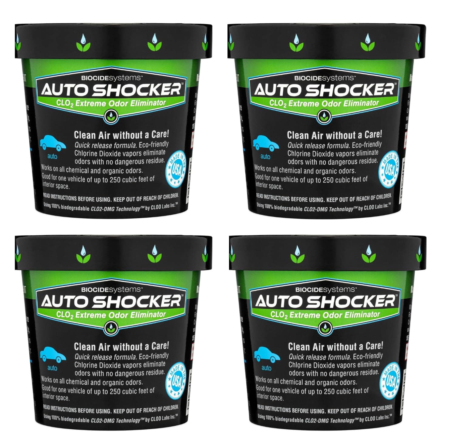 Auto Shocker Strong Quick Release Car Odor Eliminator, Eco-Friendly Smell Remover for Tough Odors in Vehicle Interiors, Up to 250 Cubic Feet (4-Pack)