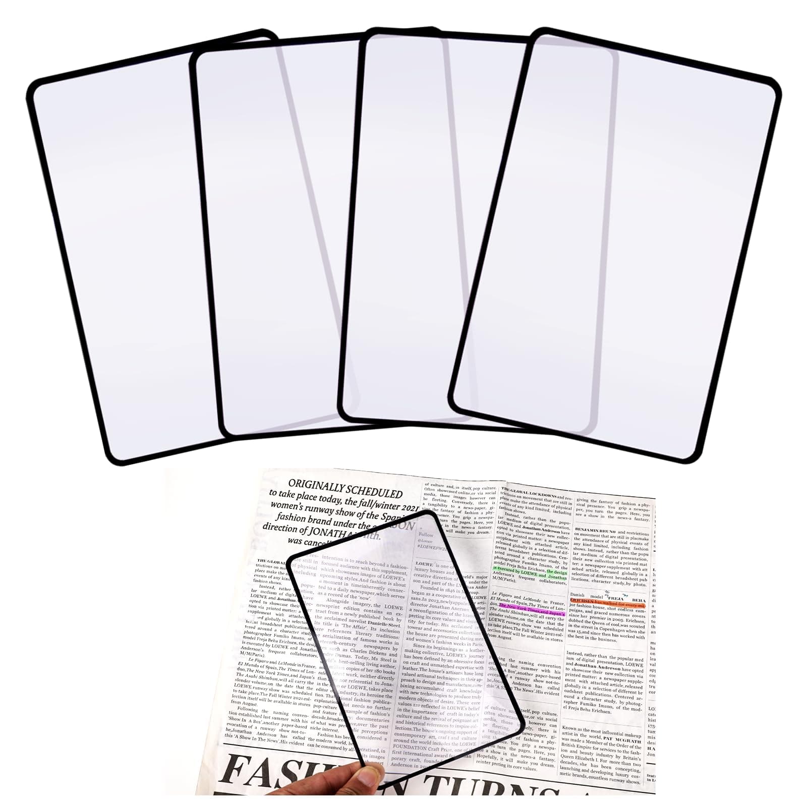 4 Pcs Flat Magnifier Lay on Page 3X Magnifying Sheet for Reading Page Magnifier Bookmark Flexible Plastic Magnifiers Lenses for Reading Small Print, Books, Maps, Patterns(7'' x 4.7'')