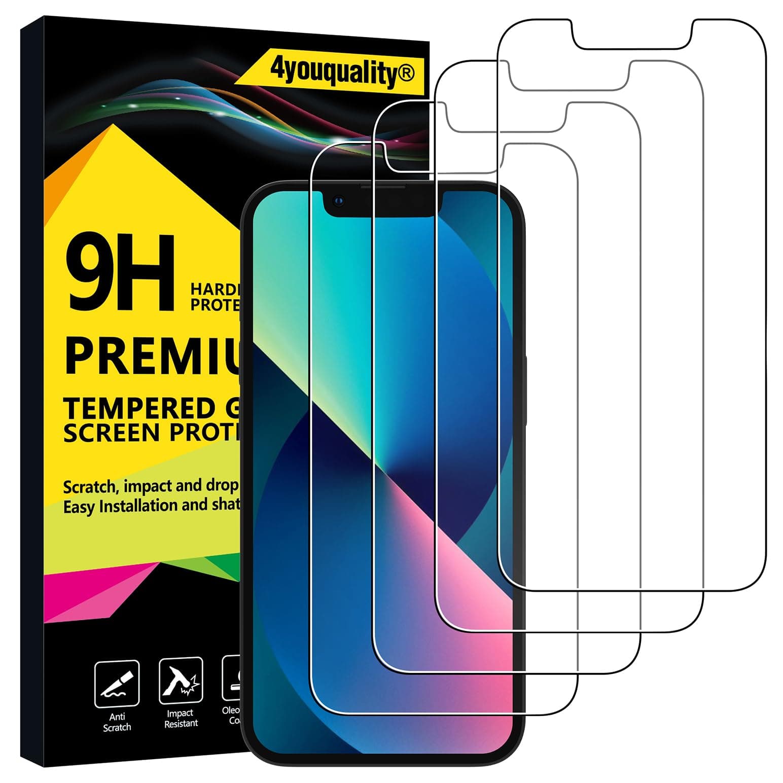 [FourPacks Screen Protector for iPhone 17e/16e, iPhone 14, iPhone 13 & 13 Pro 6.1-Inch, 9H Tempered Glass, Case Friendly, Impact Resistant, Shatterproof Design, 3D Touch, LifetimeSupport