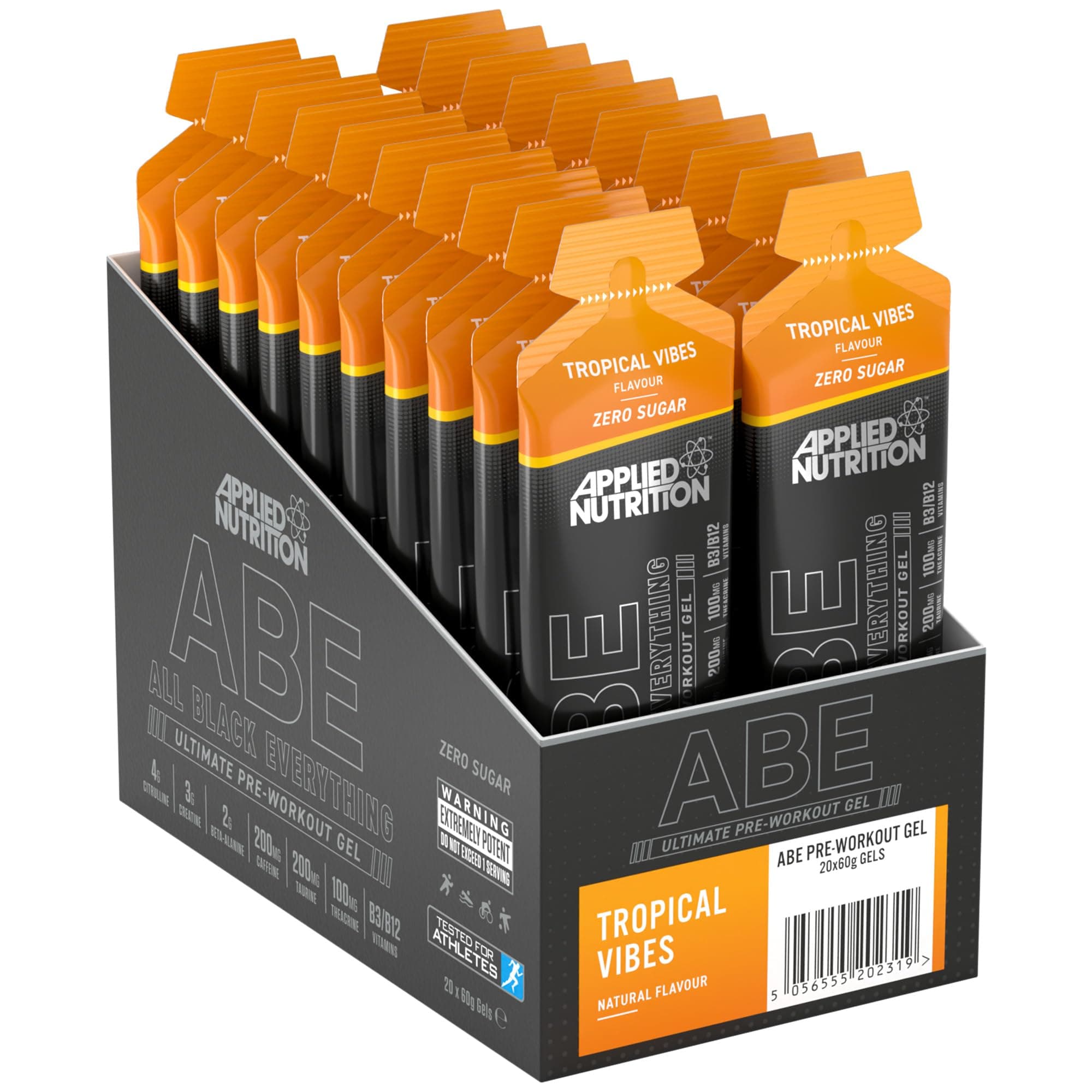 ABE Pre Workout Gel - All Black Everything Pre Workout Gel, Energy & Physical Performance with Citrulline, Creatine, Beta Alanine (20 x 60ml Gels) (Tropical Vibes)
