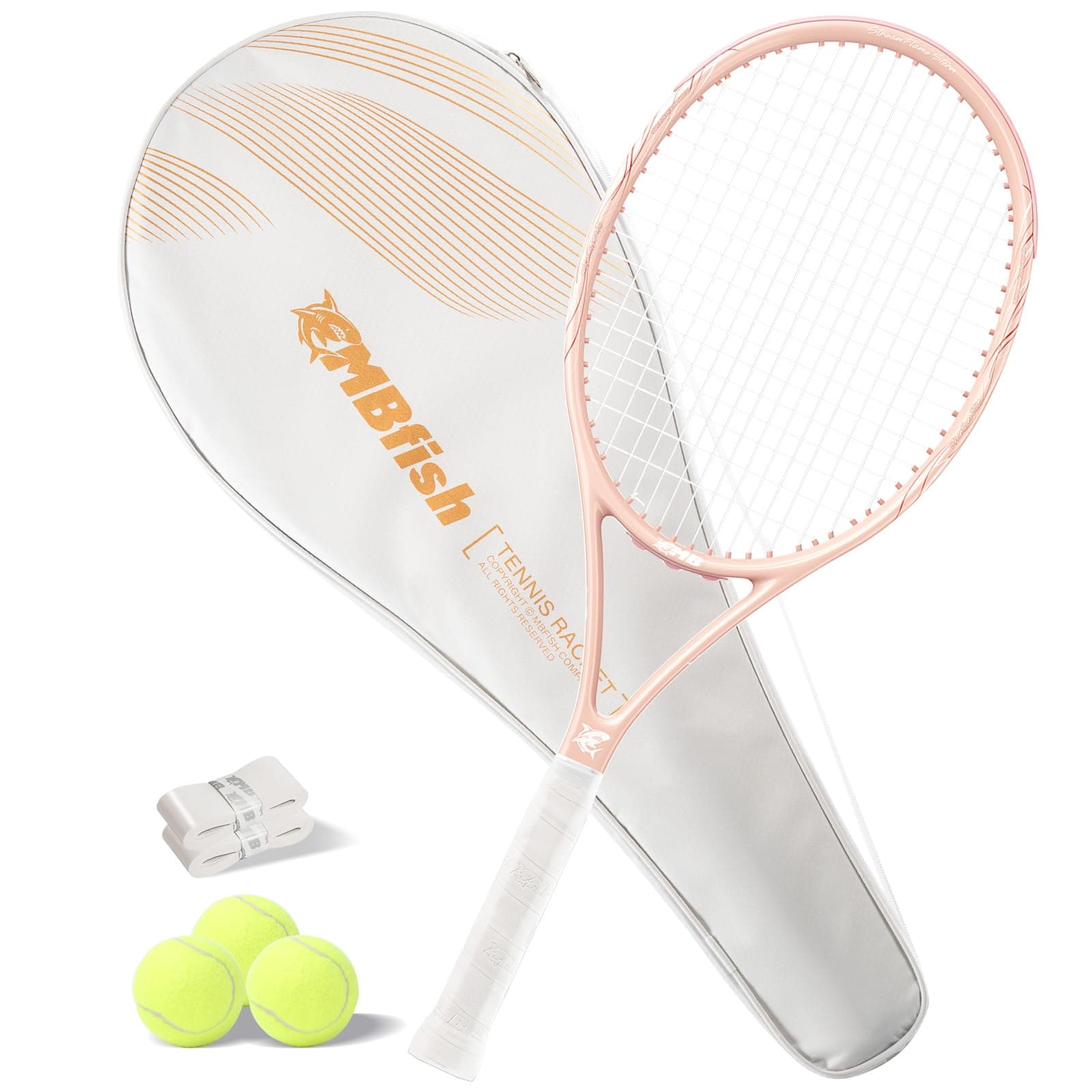 Tennis Racket - Super Value Set with Pre-Strung, Comfortable Handle, 27'' Tennis Racquet for Adults, Includes 3 Tennis Balls, 2 Overgrips and 1 Tennis Bag