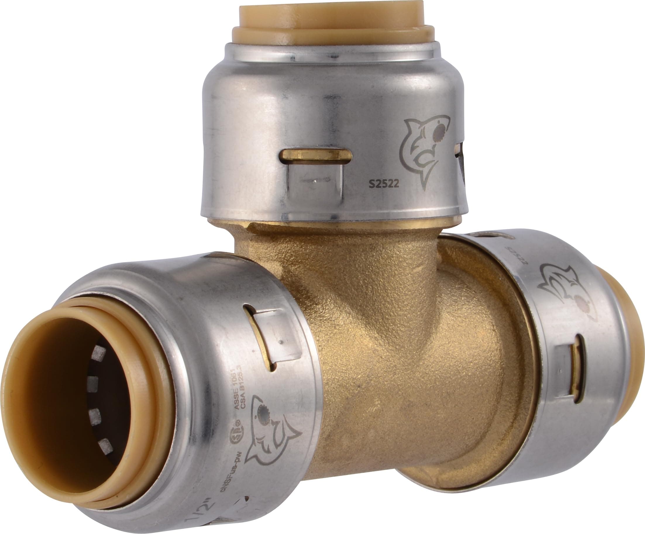 SharkBite Max 1/2 Inch Tee, Push to Connect Brass Plumbing Fitting, PEX Pipe, Copper, CPVC, PE-RT, HDPE, UR362A