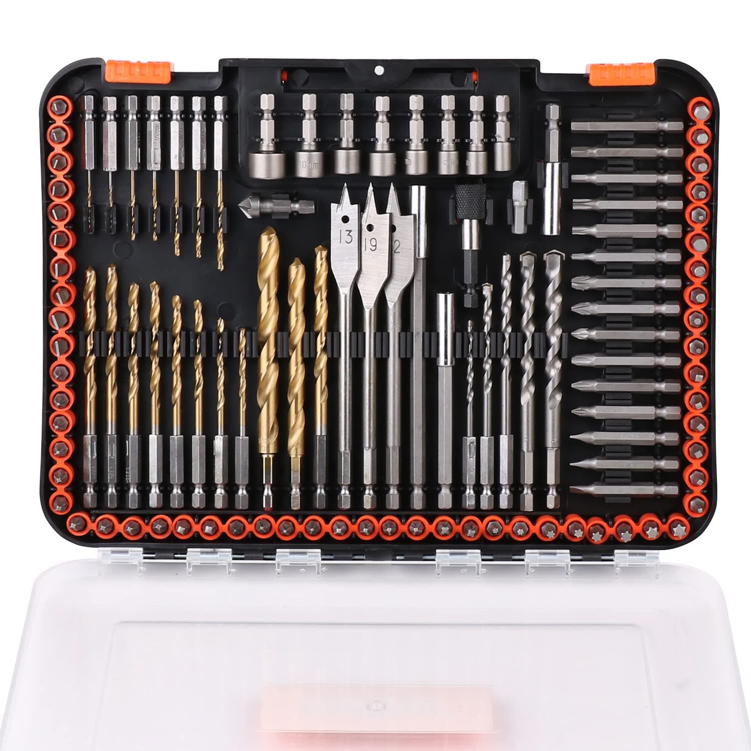 HORUSDY Impact Drill Bit Set, 112-Pieces 1/4" Hex Shank Impact Driver Bits and Screwdriver Bits Set for Screw Driving and Wood Metal Cement Drilling Screwdriver Bits Set with Storage Case