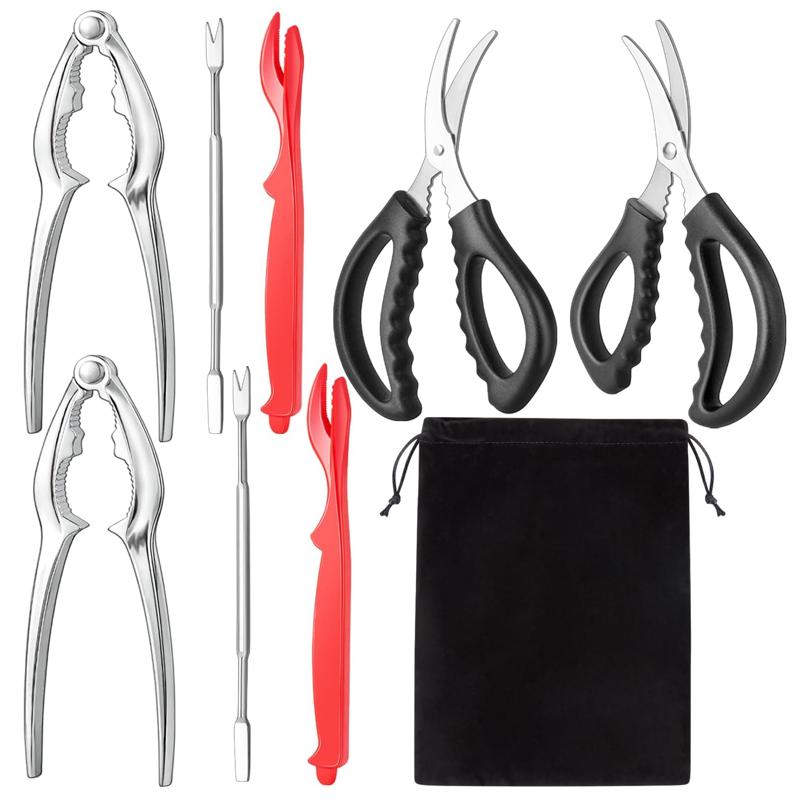 Seafood Cookie Making Tool Set with Lobster Shell, Stainless Steel Crab Cookies, Crab Leg Fork, Seafood Scissors and Bag