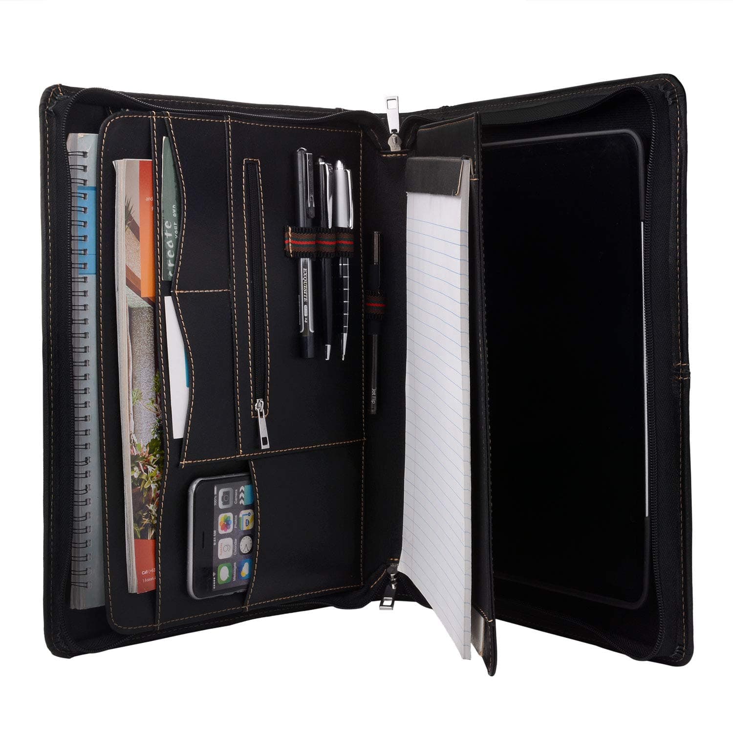 Zipper Leather Portfolio with Removable Tablet Holder, Padfolio Tablet Case with Stand, for 10.5" iPad Pro/iPad Air 3rd