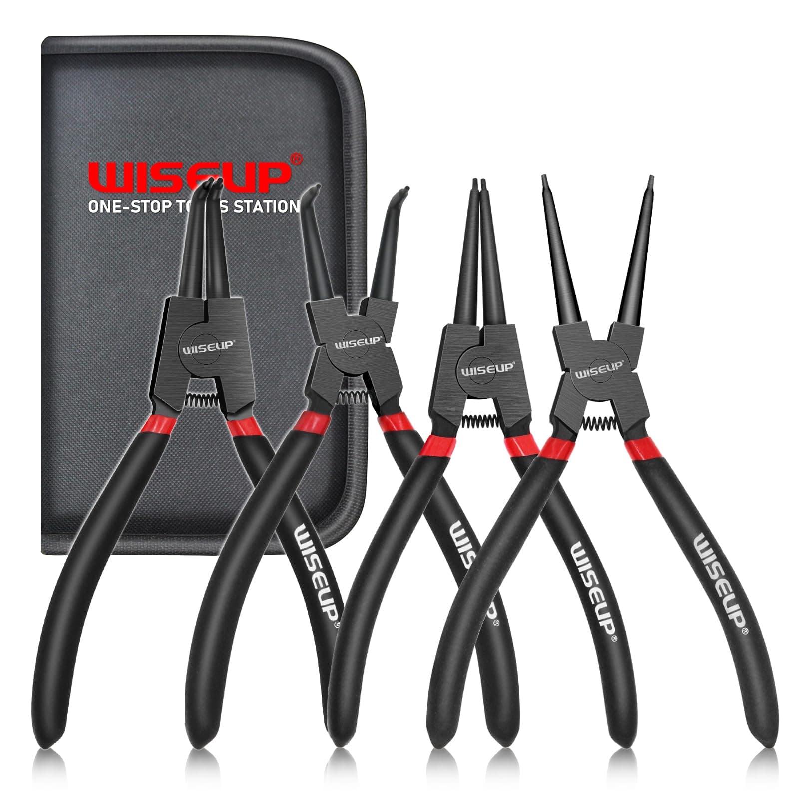 Snap Ring Pliers Set, Heavy Duty 4PCS-7 inch Internal/External Circlip Pliers Kit, Straight/Bent Jaw Tips for C-Clip Ring Remover