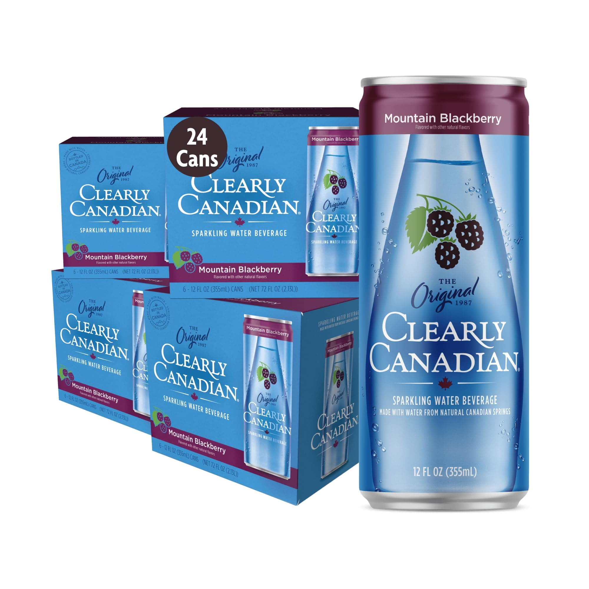 Mountain Blackberry Cans Sparkling Water, 24-Pack (Regular & Zero) – Assorted Flavors & Variety Packs – Refreshingly Pure and Naturally Flavored Carbonated Drink