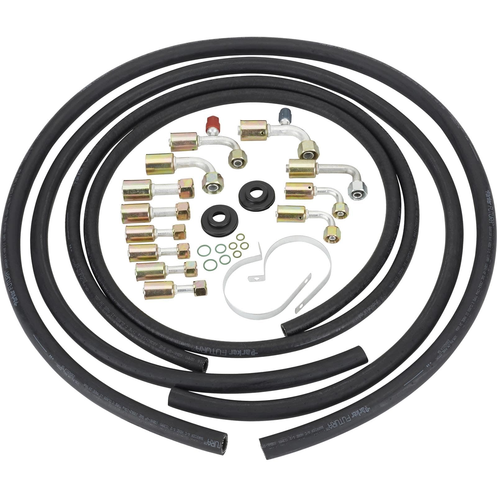 A/C Hose & Fitting Kit: Complete Set for Custom Air Conditioning Lines | Includes 6ft AN6, 5ft AN8 & 4ft AN10 Hoses, AN6/AN8/AN10 Straight & 90° Fittings, O-Rings, Band Clamps & Grommets
