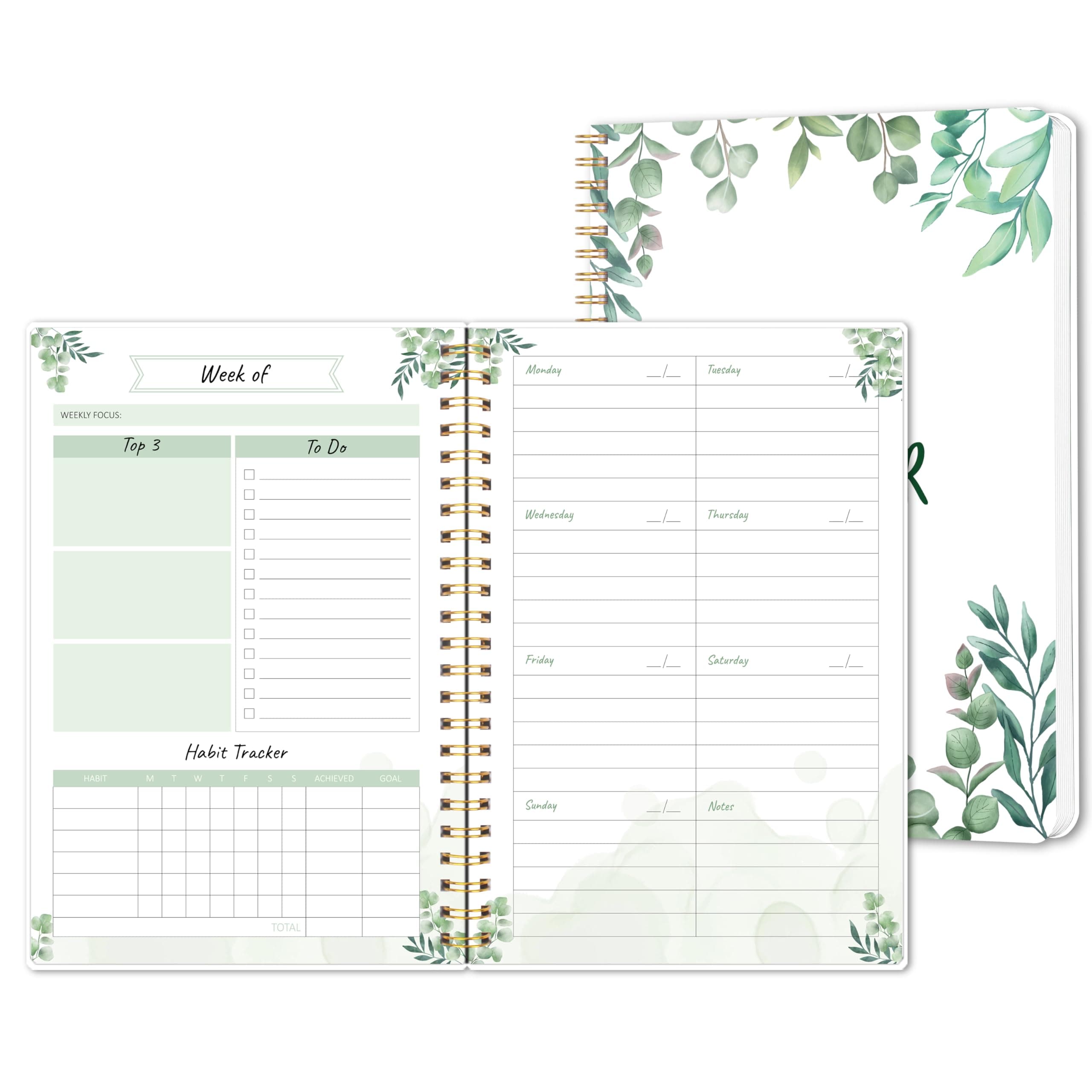 Undated Weekly Planner, Weekly To Do List Notebook with Goal & Habit Tracker Organizer, A5 5.8" x 8.0" Weekly Planner Notebook with Spiral Binding for Men or Women