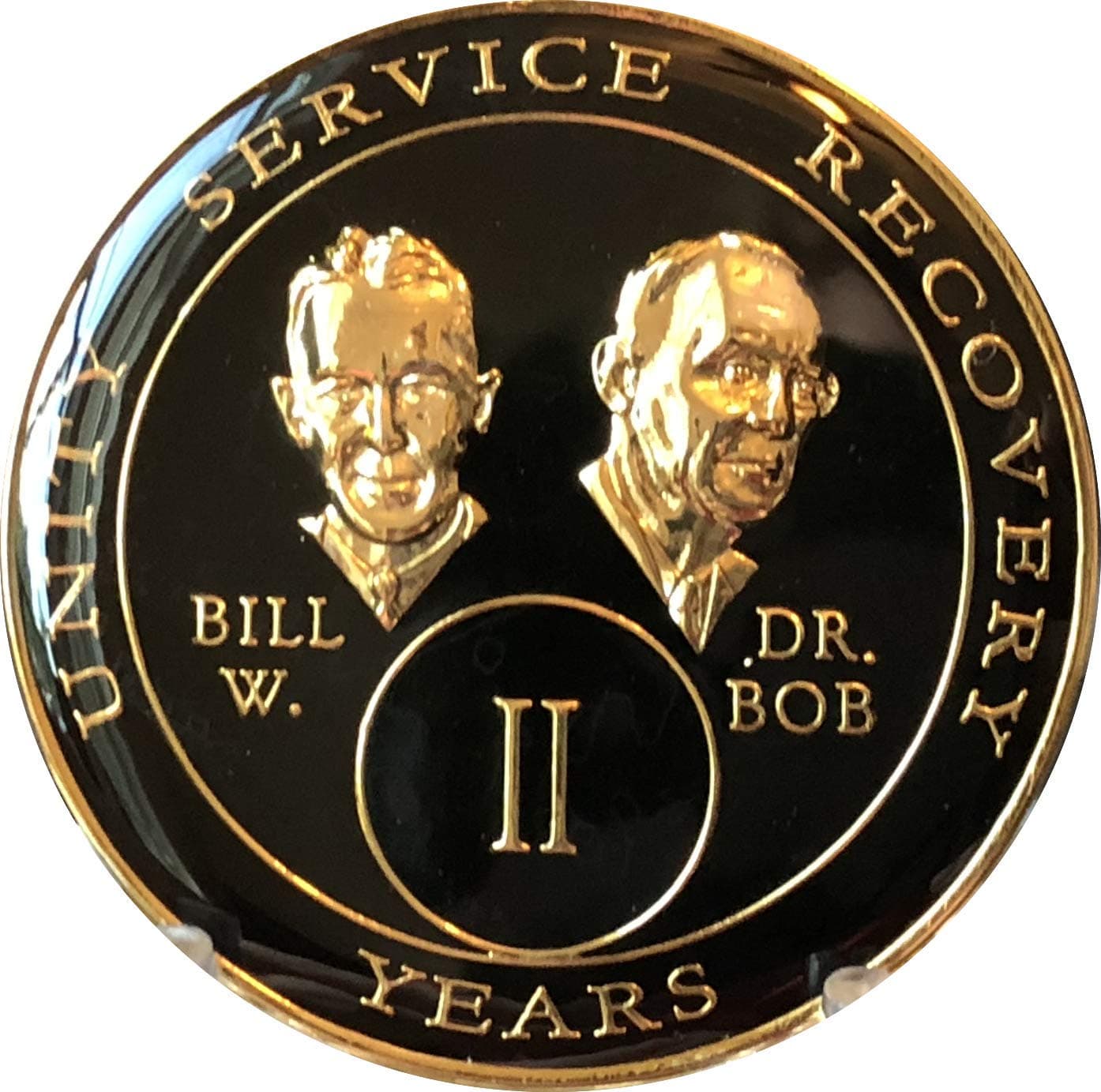 2 Year AA Medallion Black Gold Plated Tri-Plate Founders Bill & Bob Chip II
