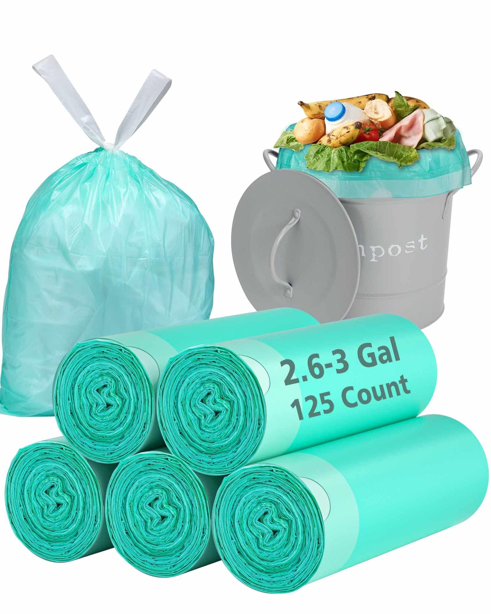 AYOTEE 3 Gallon Trash Bags with Drawstring, Biodegradable 2.6 Gallon Compostable Garbage Bags (125 Counts), Compostable Small Trash Bag,Small Garbage Bag for Bathroom,Bedroom, Kitchen