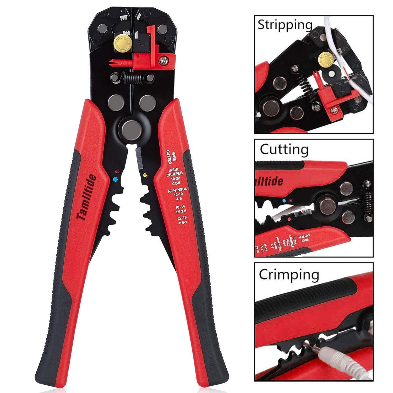 Wire Stripper Plier,5 in 1 Multifunctional Cable Cutter,Self-Adjusting Automatic Terminal Ratchet DIY Tool Electronic Cables Crimper with Stripping Crimping Cutting up to 24 AWG Hand Tools
