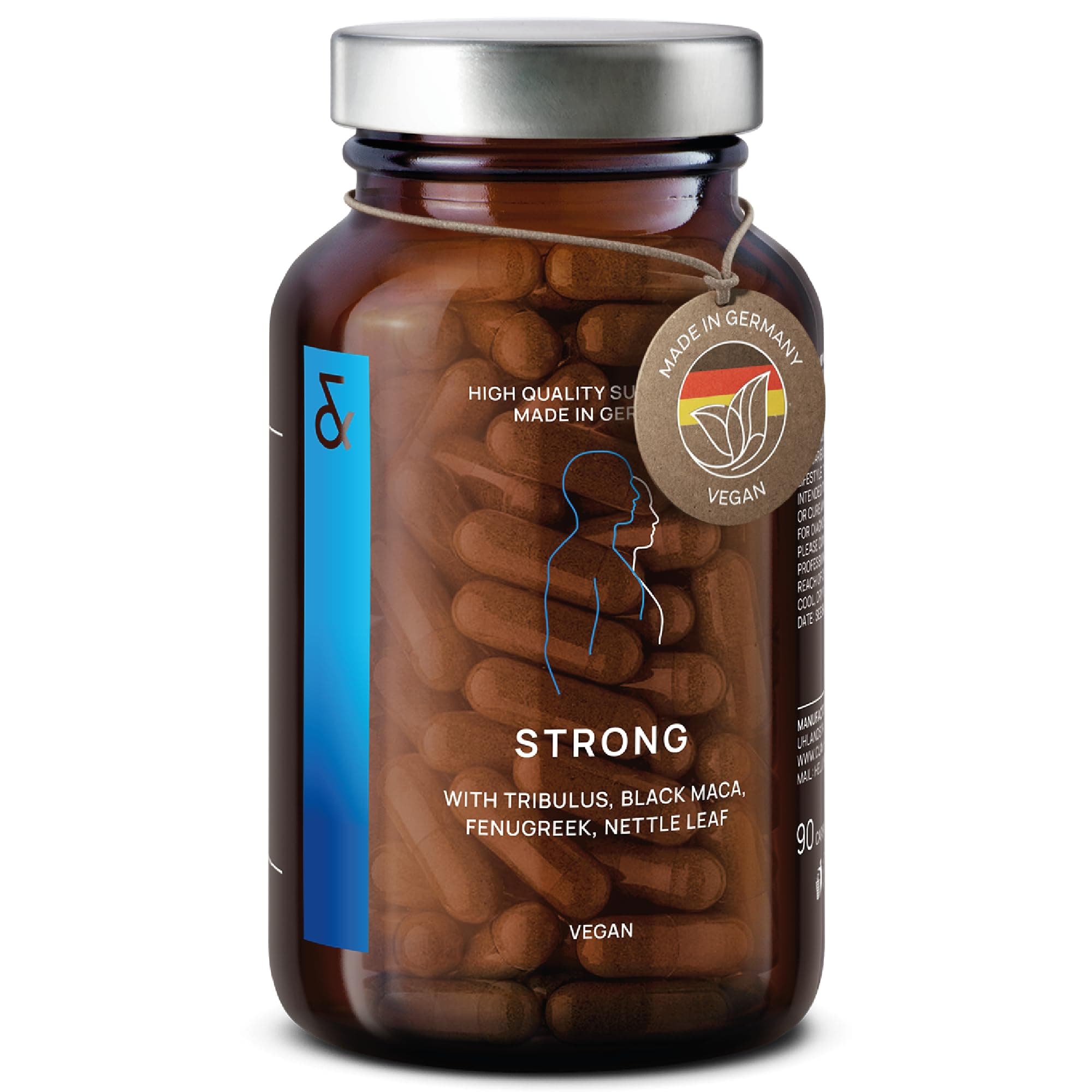 Strong - Black Maca Complex with Tribulus Terrestris, Cordyceps Sinensis, L-Arginine, Black Garlic, Fenugreek Seed, Ginseng, Zinc & Selenium - Supplement for Men - 90 Capsules