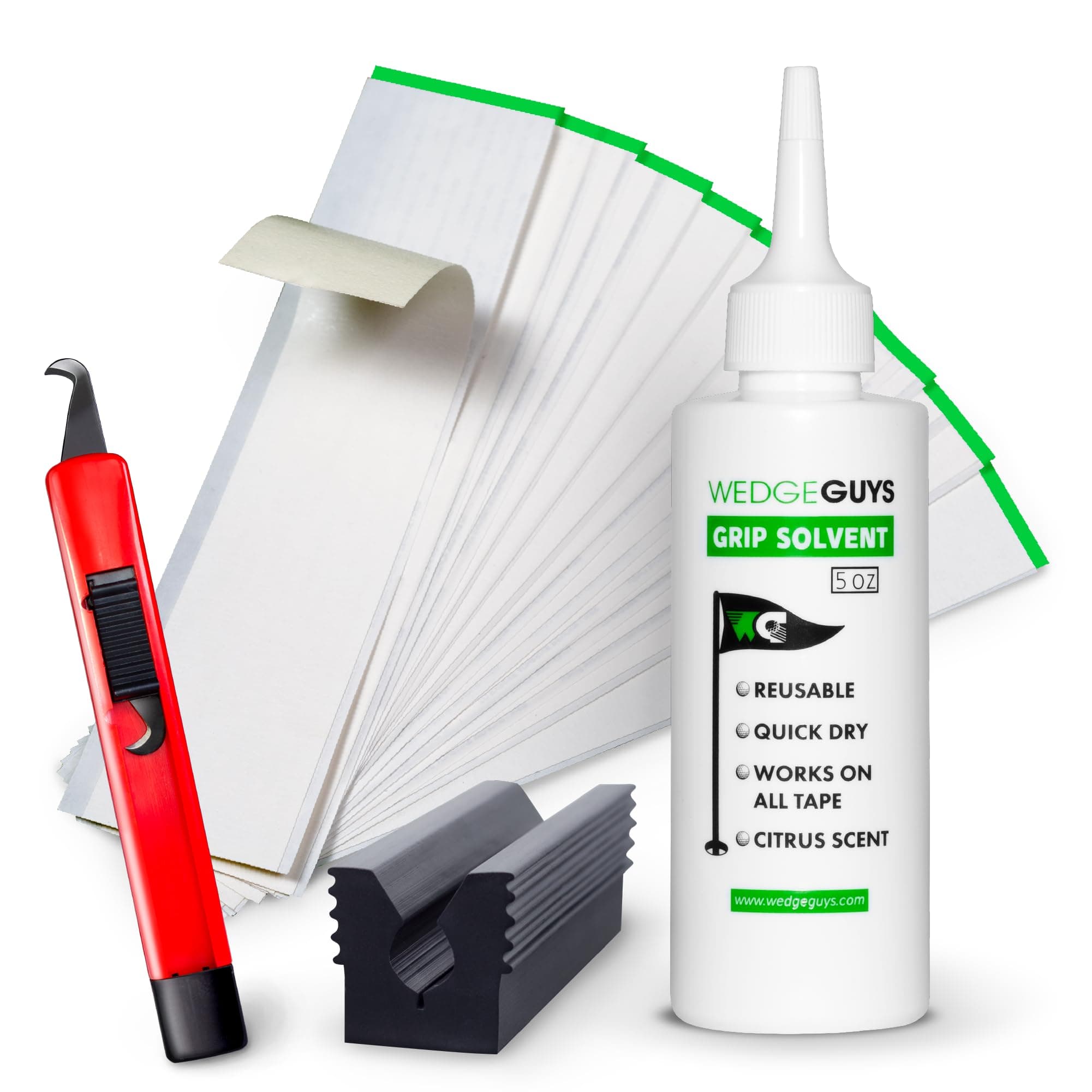 Wedge Guys Golf Grip Kit (Deluxe Grip Kit: Hook Blade, 15 Grip Tape Strips, 4 Ounce Solvent, Rubber Vise Clamp)