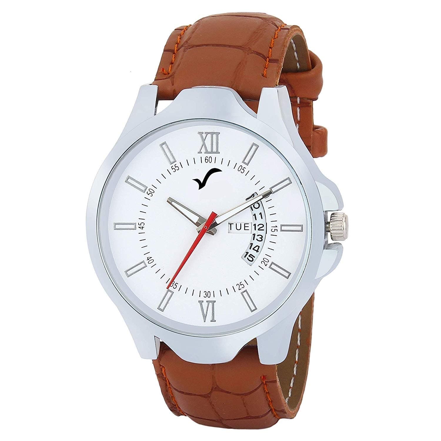Analogue Men's Watch (White Dial Brown Colored Strap)