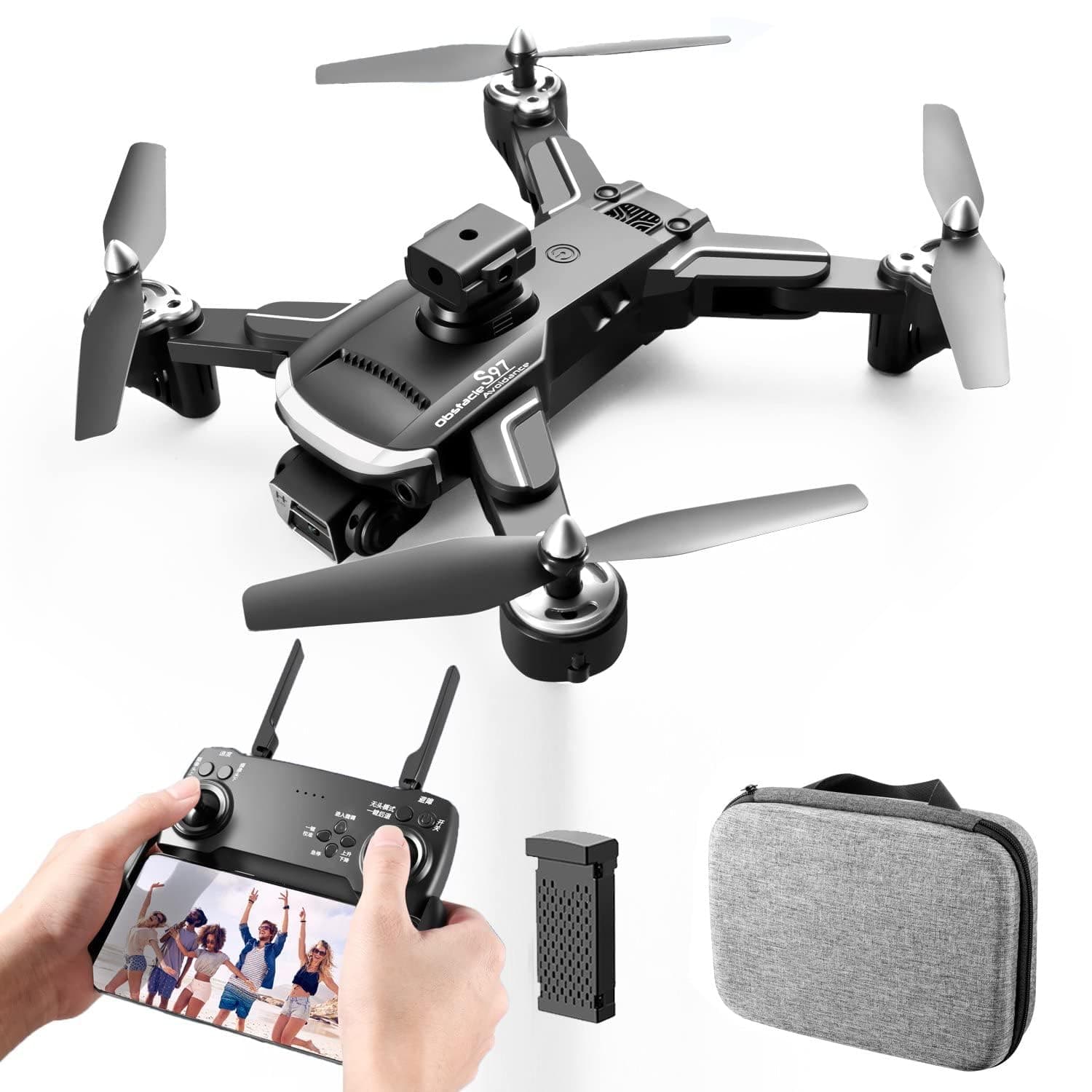 Foldable RC Quadcopter Foldable FPV Drone, 360 Degree Obstacle Avoidance, 2400mAh Battery, RC Drone Gifts for Beginners (BlACK)