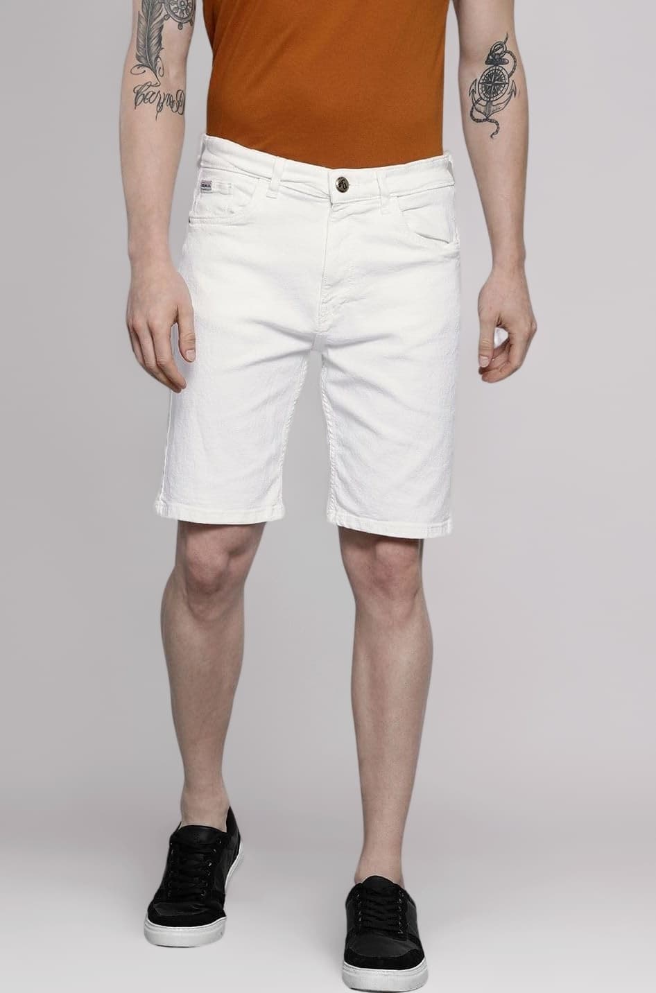 The Indian Garage Co Men Slim Fit Solid Mid-Rise Denim Shorts