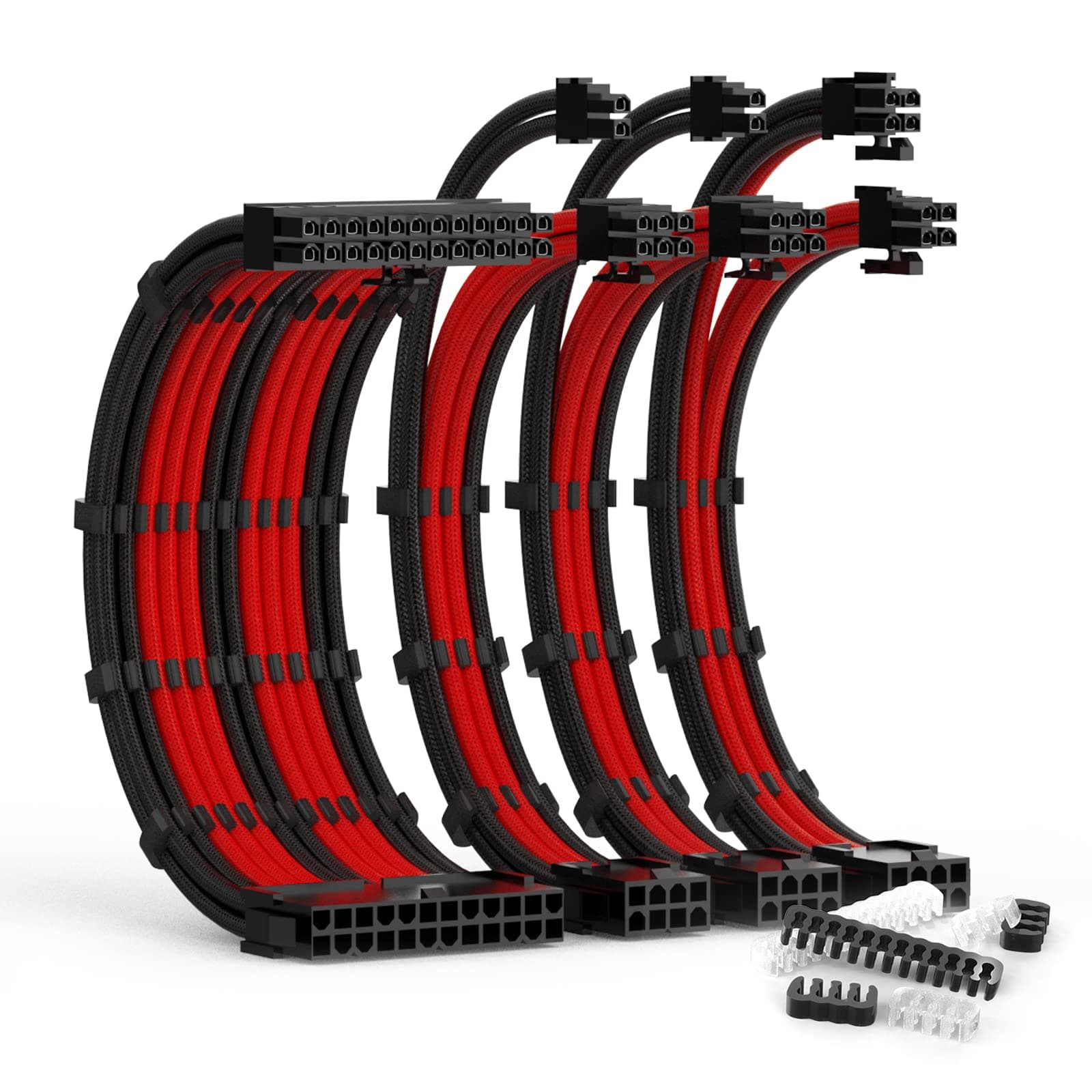 ABNO1 PSU Cable Extension Kit with Two Sets of Cable Combs 1x24Pin/1x8Pin(4+4) EPS/2x8Pin(6P+2P) PCI-E/ 30CM Length,PC Sleeved Cable for ATX Power Supply(Black/Red)