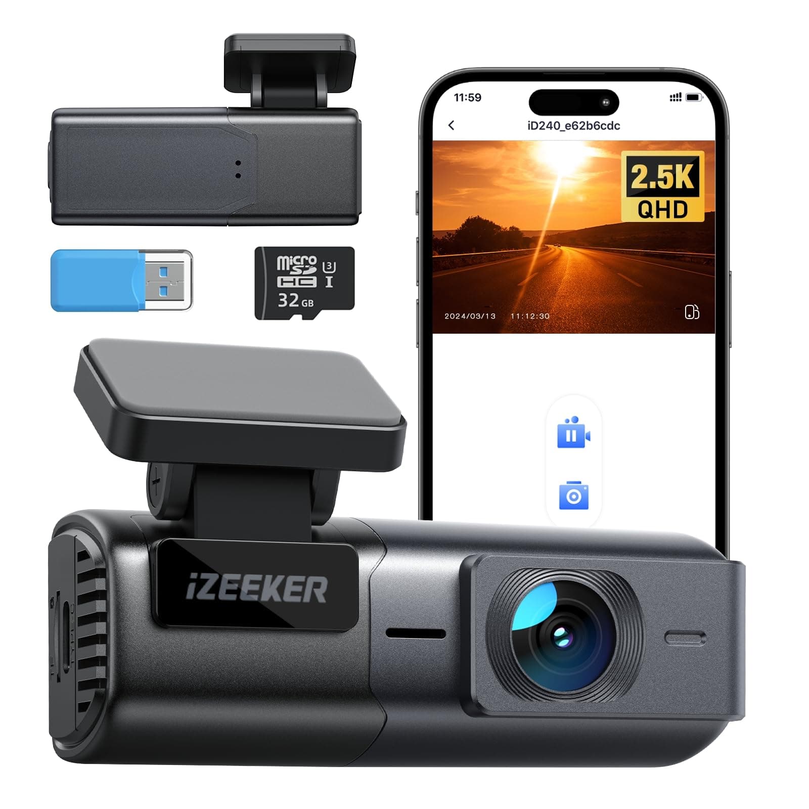 iZEEKER Dash Cam Front 1080P with Hidden Design, Mini Car Camera Video Recorder with 170° Wide Angle, Dashcam for Cars with Night Vision, WDR, Parking Monitor and G-sensor (No SD Card)