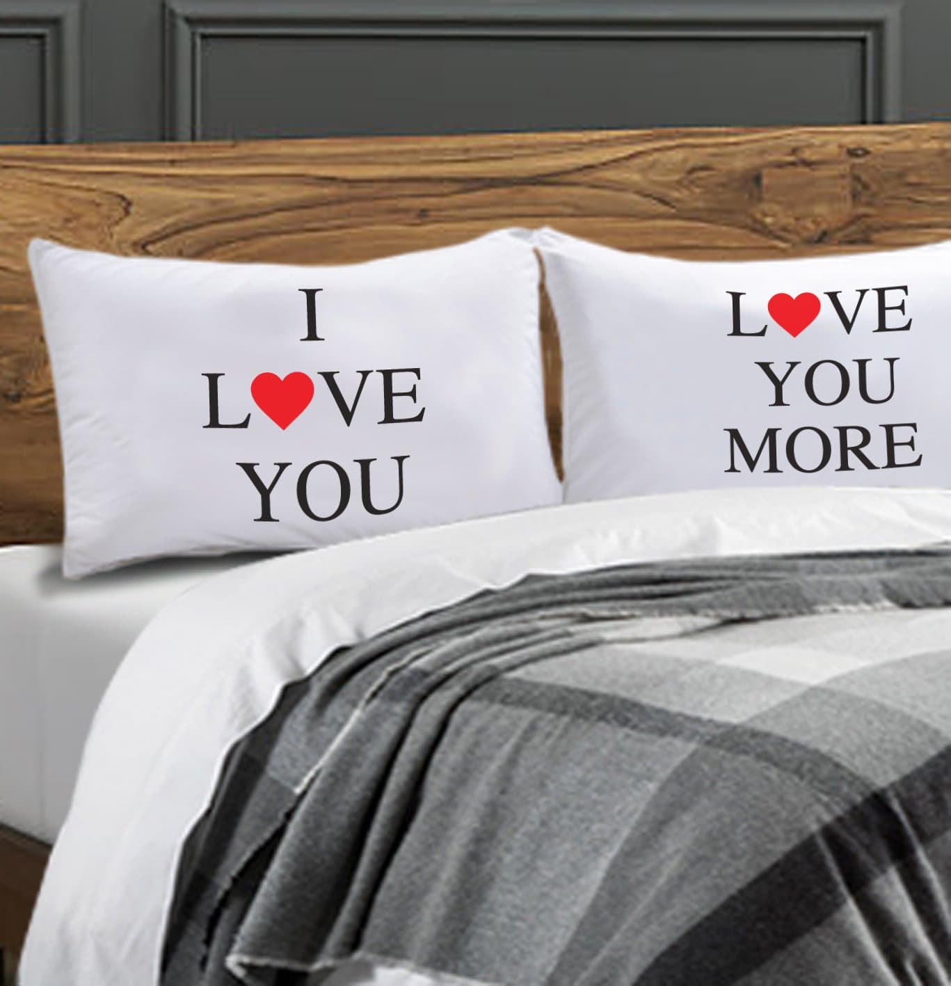 I Love You Pillow Case Set Valentines Day Gift - Includes (2) 20" x 30" Pillowcases I Love You & Love You More