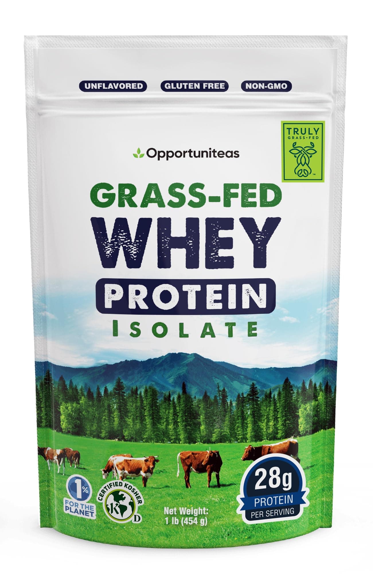 Opportuniteas Grass Fed Whey Protein Powder Isolate Natural, Unflavored, Easy to Mix Non GMO and Gluten Free 0.5kg (454 Grammes)